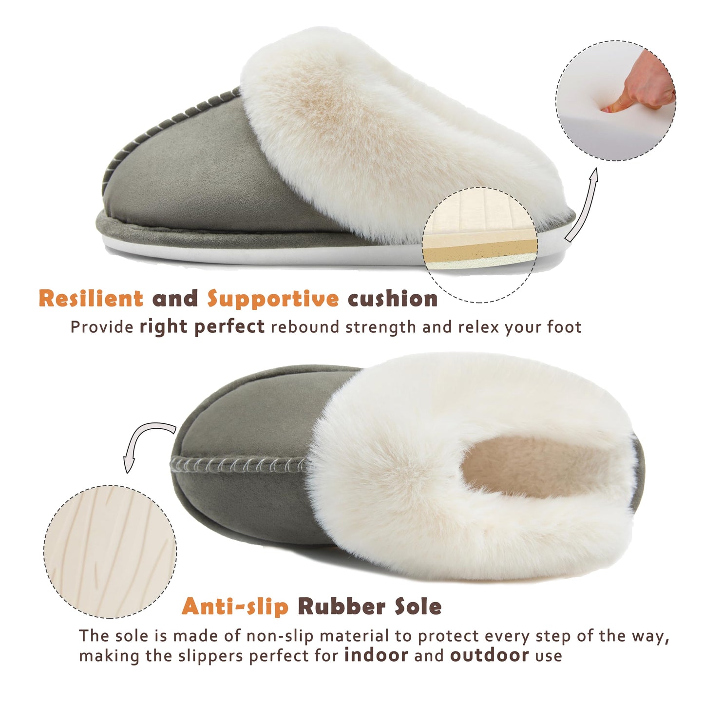 Donpapa Womens Slipper with Memory Foam Fluffy Soft Warm Slip On House Slippers,Anti-Skid Cozy Plush for Indoor Outdoor