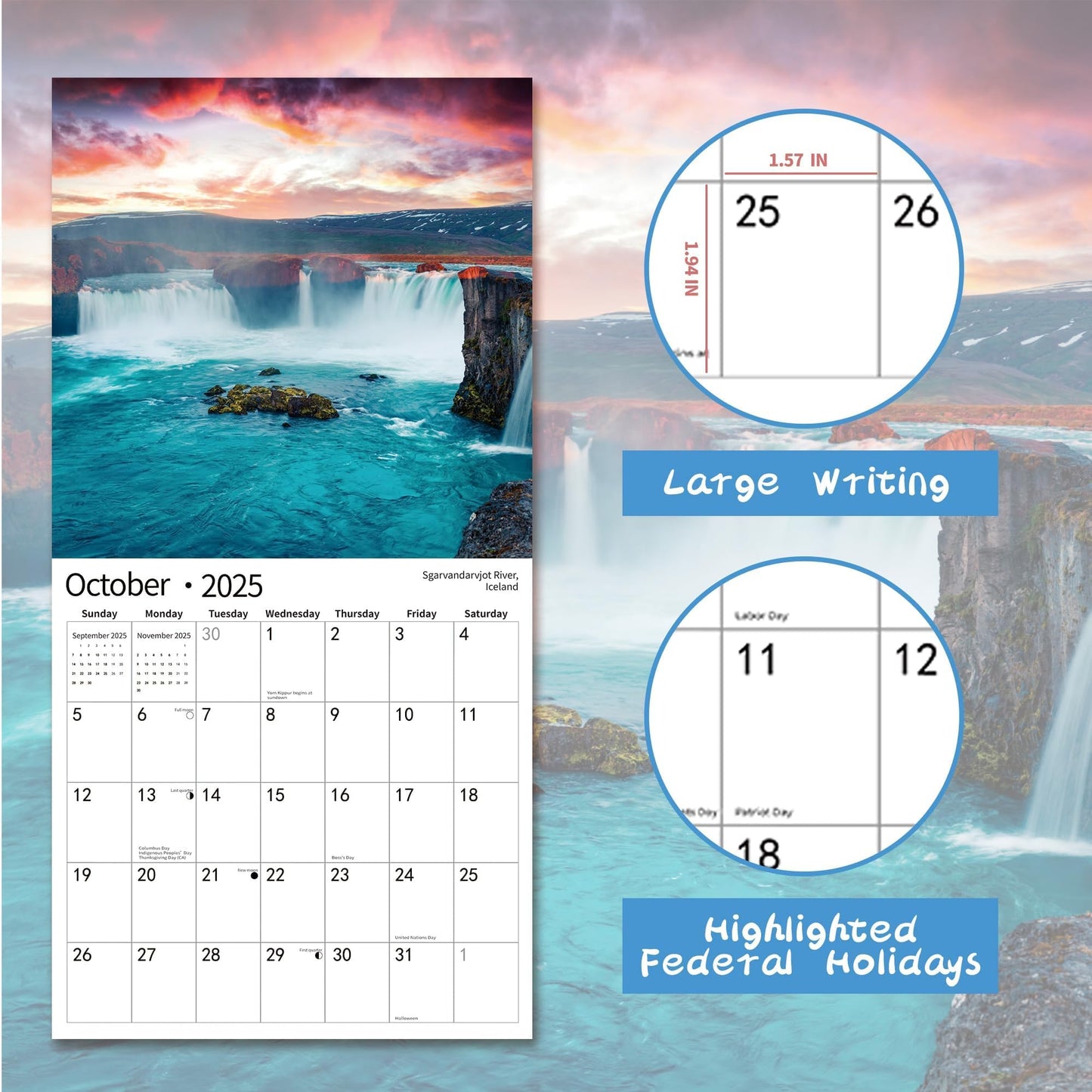 2025 Wall Calendar,Calendar 2025, November 2024 - December 2025, Wall Calendar BEACHES, 12" x 24" Opened,Full Page Months Thick & Sturdy Paper for Calendar Organizing & Planning