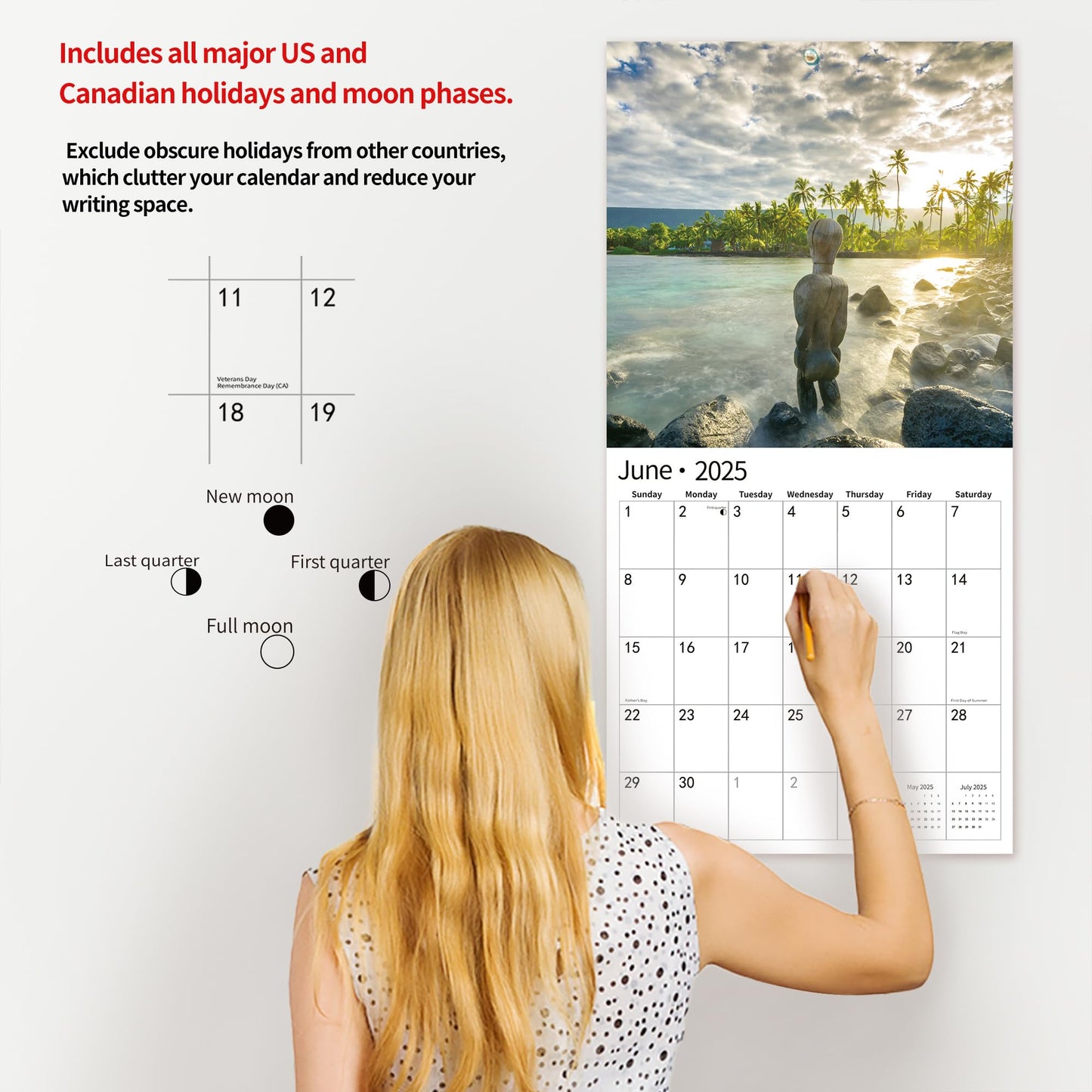 2025 Wall Calendar,Calendar 2025, November 2024 - December 2025, Wall Calendar BEACHES, 12" x 24" Opened,Full Page Months Thick & Sturdy Paper for Calendar Organizing & Planning