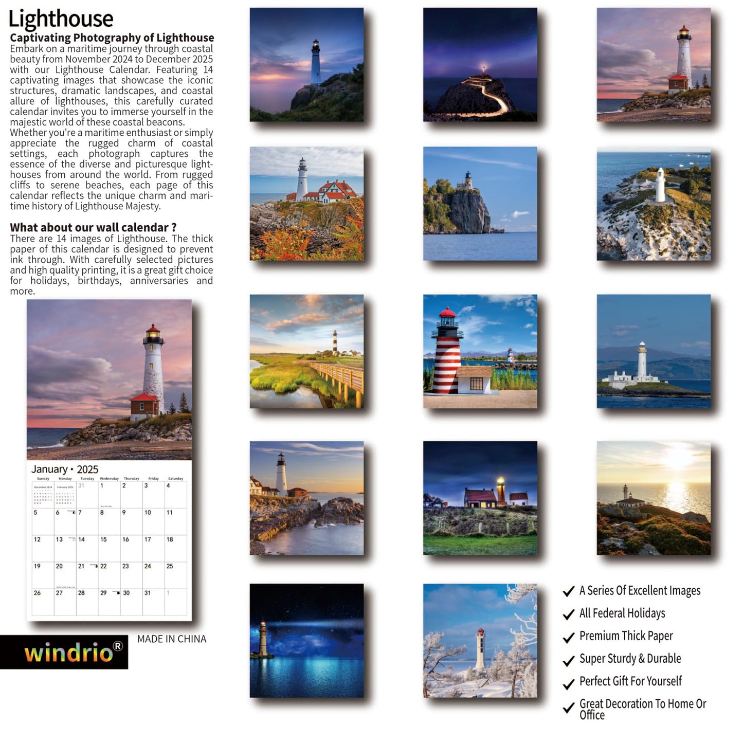 2025 Wall Calendar,Calendar 2025, November 2024 - December 2025, Wall Calendar BEACHES, 12" x 24" Opened,Full Page Months Thick & Sturdy Paper for Calendar Organizing & Planning