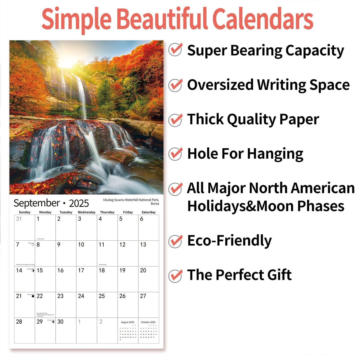 2025 Wall Calendar,Calendar 2025, November 2024 - December 2025, Wall Calendar BEACHES, 12" x 24" Opened,Full Page Months Thick & Sturdy Paper for Calendar Organizing & Planning