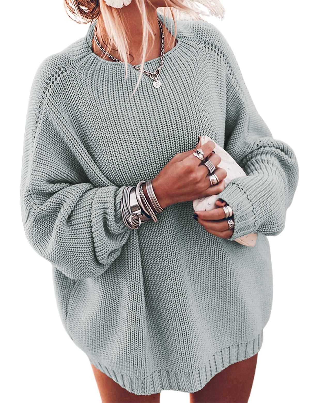 Ugerlov Women's Oversized Sweaters Batwing Sleeve Mock Neck Jumper Tops Chunky Knit Pullover Sweater