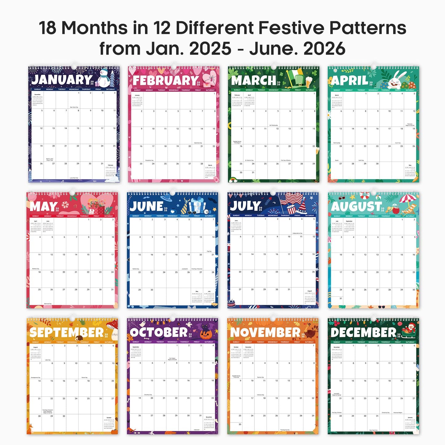 2025 Wall Calendar - 18 Months Wall Calendar Covers January 2025 to June 2026, Monthly Calendar(14.7"x11.5"), Hanging Wall Calendar for Easy Organizing, Seasonal