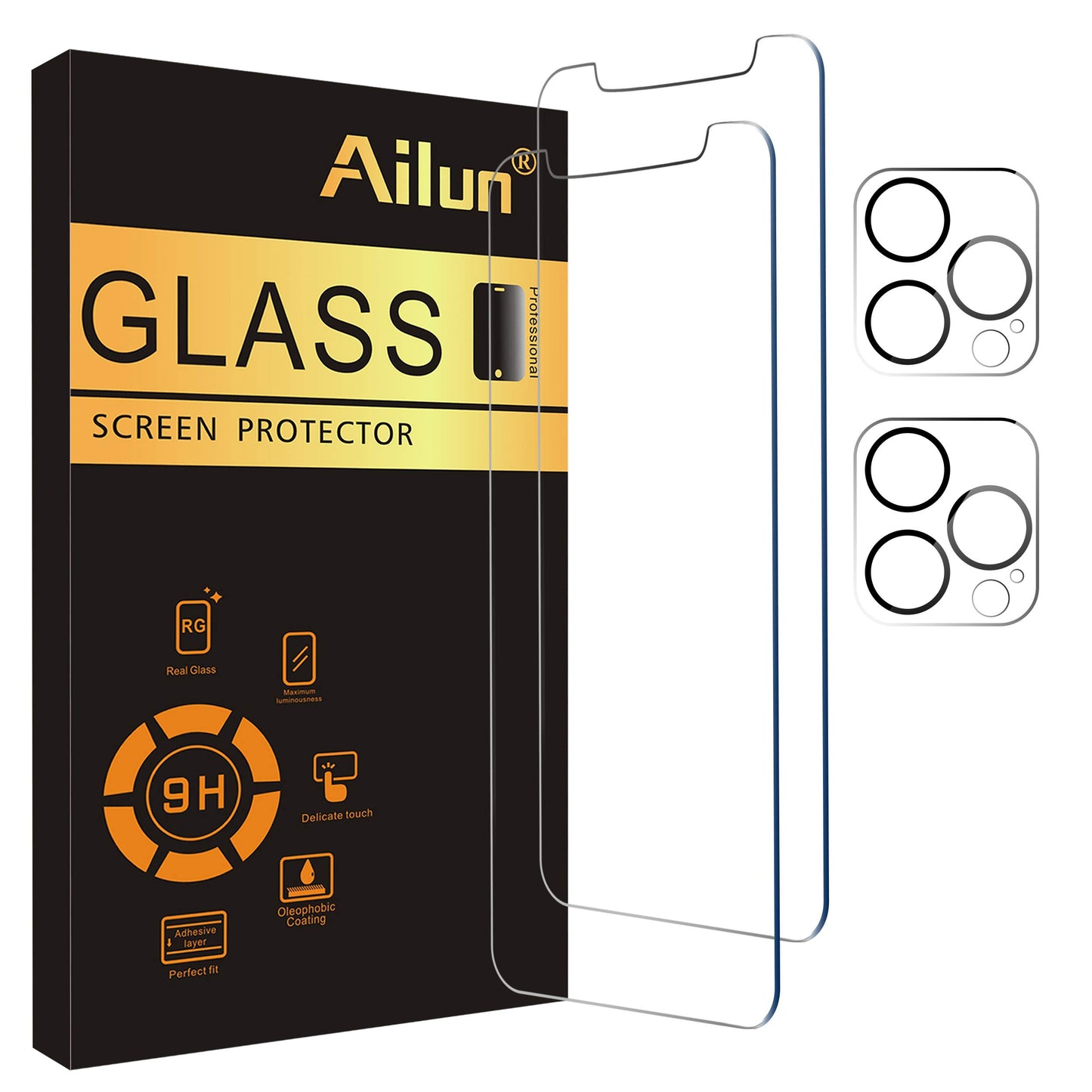 Ailun 3 Pack Screen Protector for iPhone 15 Pro Max [6.7 inch] + 3 Pack Camera Lens Protector with Installation Frame,Sensor Protection,Dynamic Island Compatible,Case Friendly Tempered Glass Film