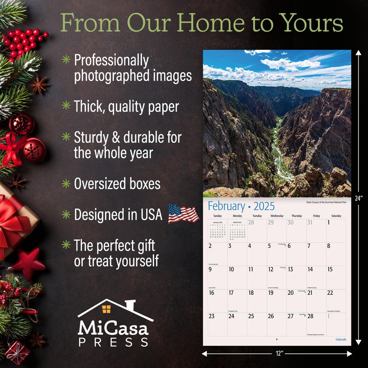 MICASA Wild & Beautiful National Parks 2025 Wall Calendar 12 Month | 12" x 24" Open | Thick & Sturdy Paper | Giftable | Calendar 2025