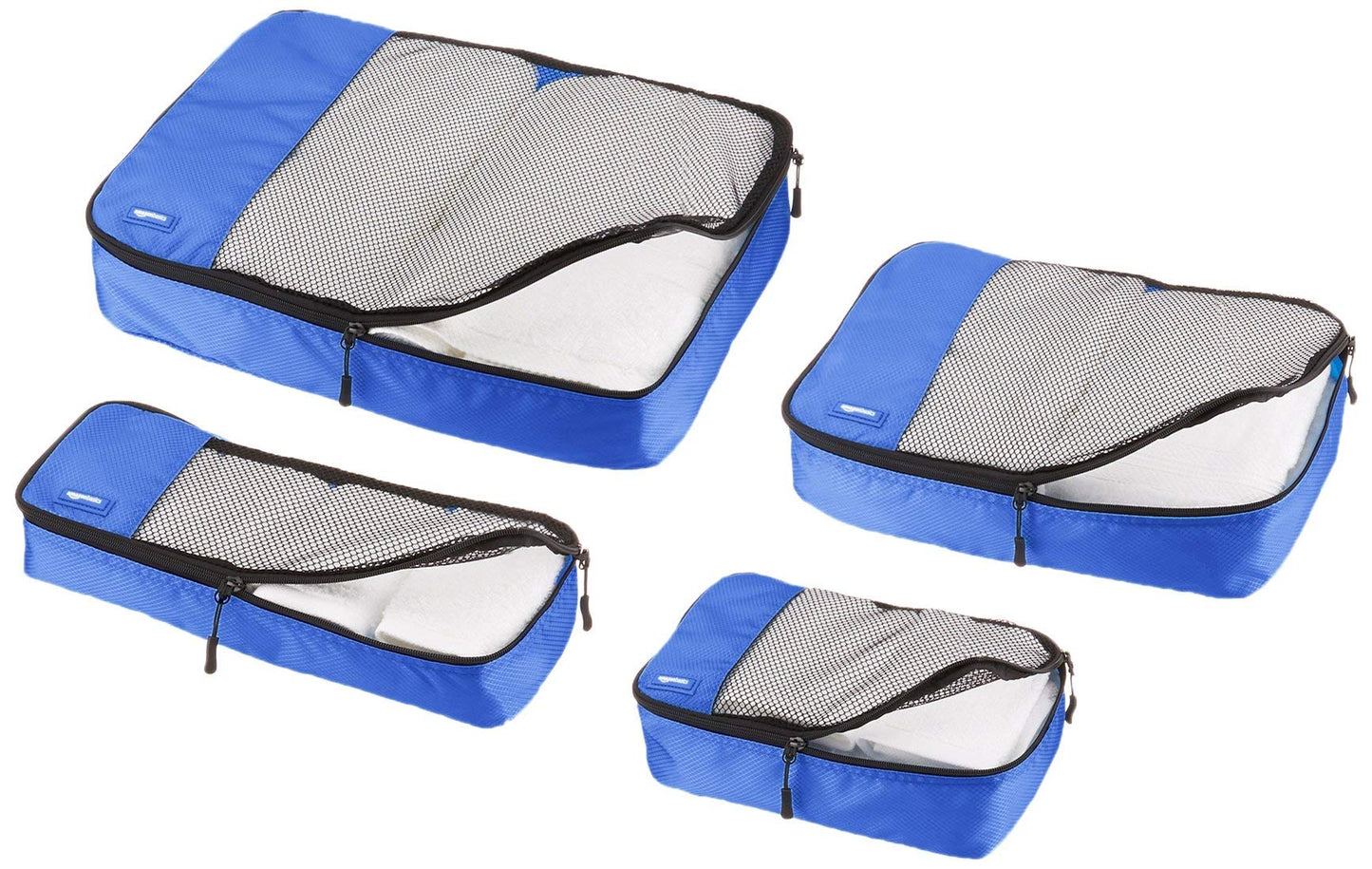 Amazon Basics Lightweight Packing Cubes for Travel, 4 Piece Set With Double Zipper Pulls and Mesh Top Panel, 100% Durable Polyester, Small, Medium, Large, and Slim, Gray