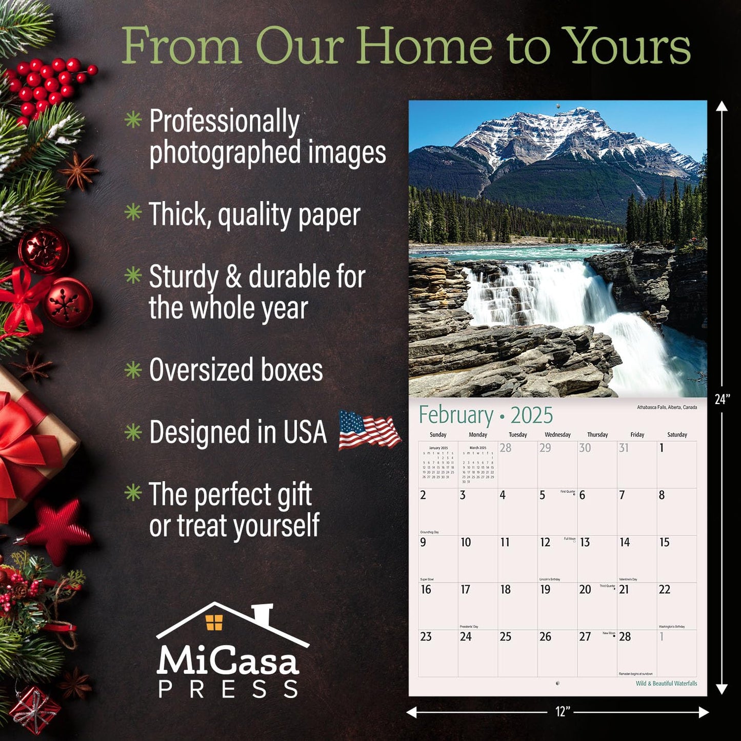 MICASA Wild & Beautiful National Parks 2025 Wall Calendar 12 Month | 12" x 24" Open | Thick & Sturdy Paper | Giftable | Calendar 2025