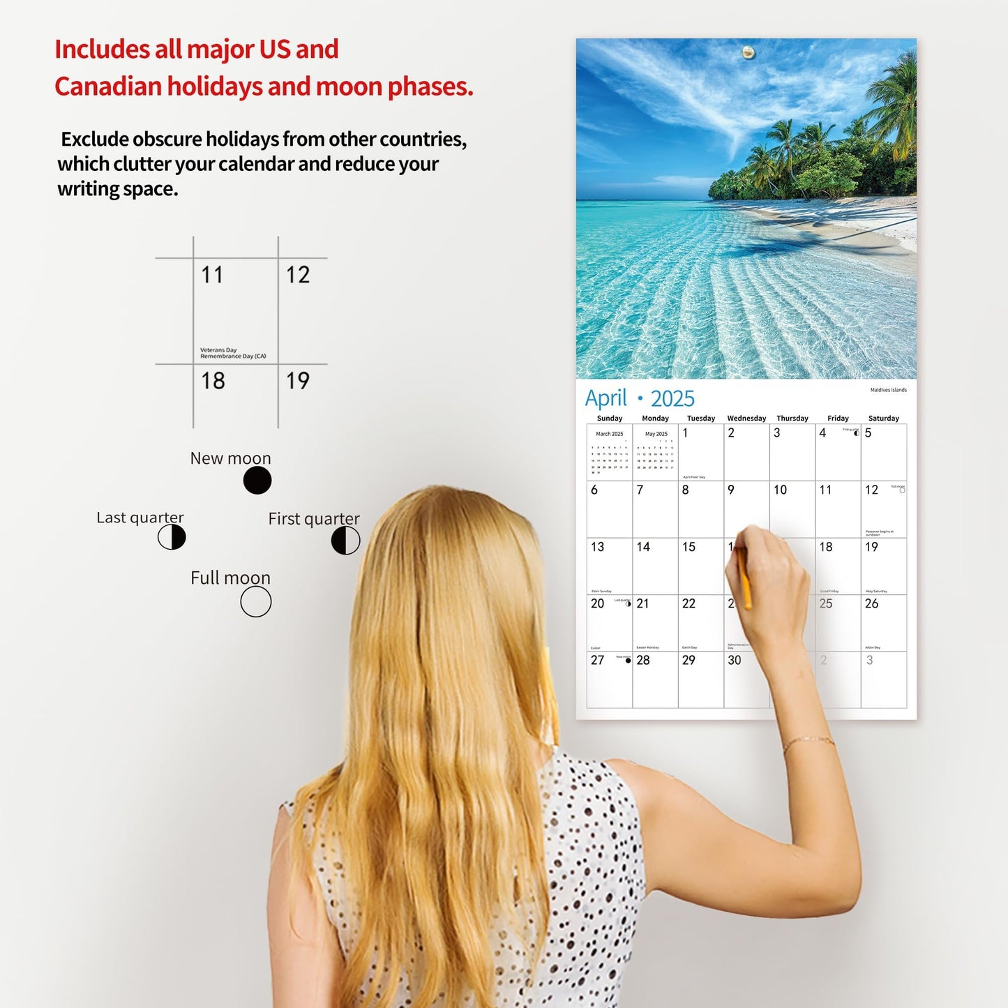 2025 Wall Calendar,Calendar 2025, November 2024 - December 2025, Wall Calendar BEACHES, 12" x 24" Opened,Full Page Months Thick & Sturdy Paper for Calendar Organizing & Planning