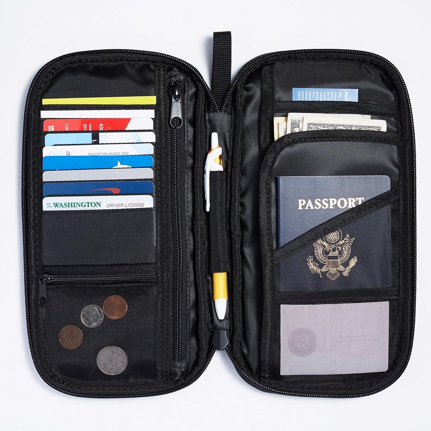 Amazon Basics RFID Travel Passport Wallet Organizer, 10 x 5 Inches, Black, Solid