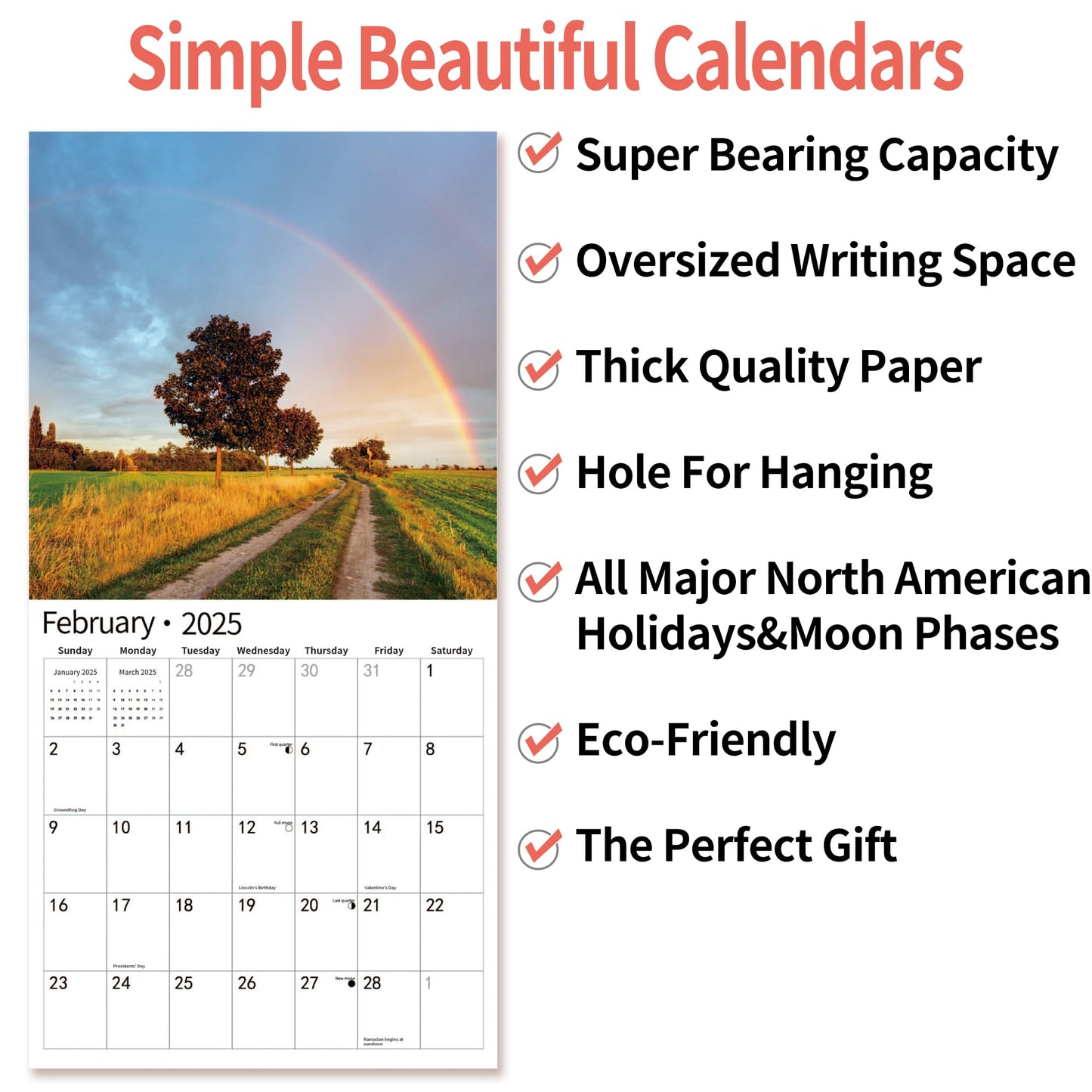 2025 Wall Calendar,Calendar 2025, November 2024 - December 2025, Wall Calendar BEACHES, 12" x 24" Opened,Full Page Months Thick & Sturdy Paper for Calendar Organizing & Planning