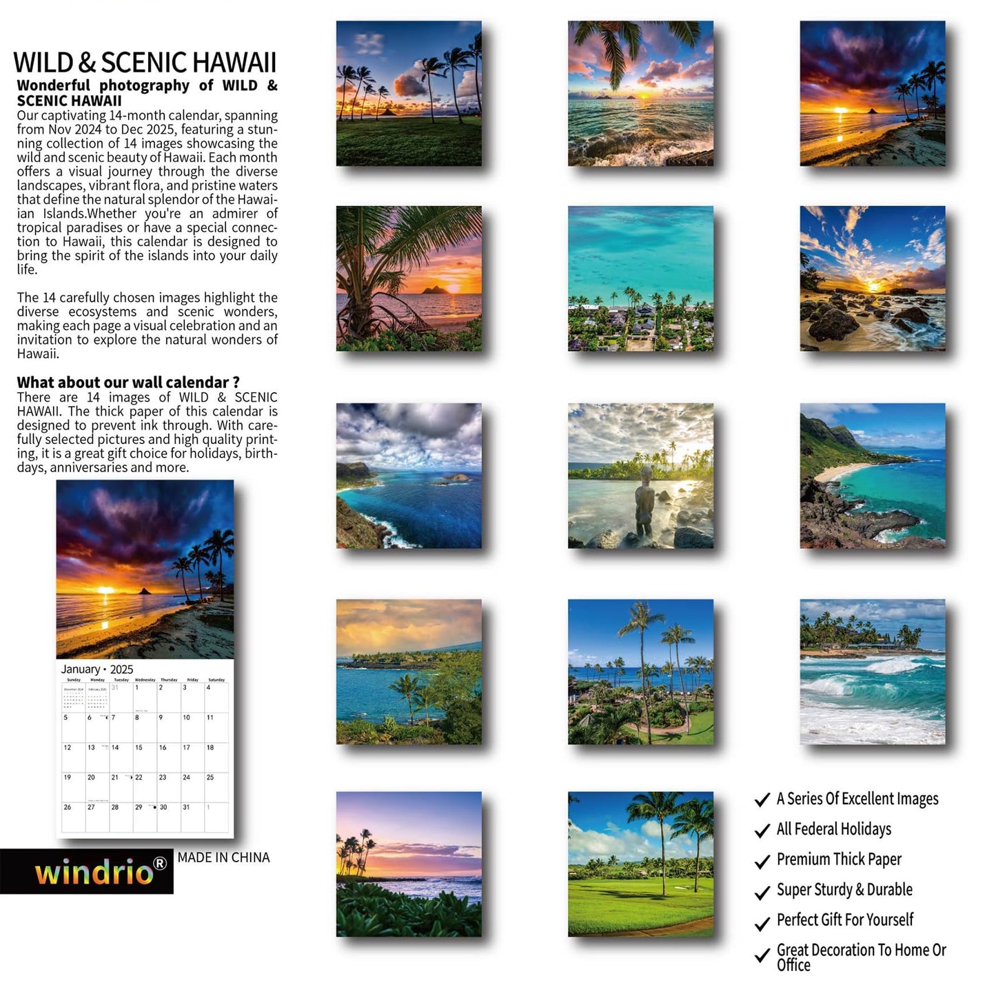 2025 Wall Calendar,Calendar 2025, November 2024 - December 2025, Wall Calendar BEACHES, 12" x 24" Opened,Full Page Months Thick & Sturdy Paper for Calendar Organizing & Planning