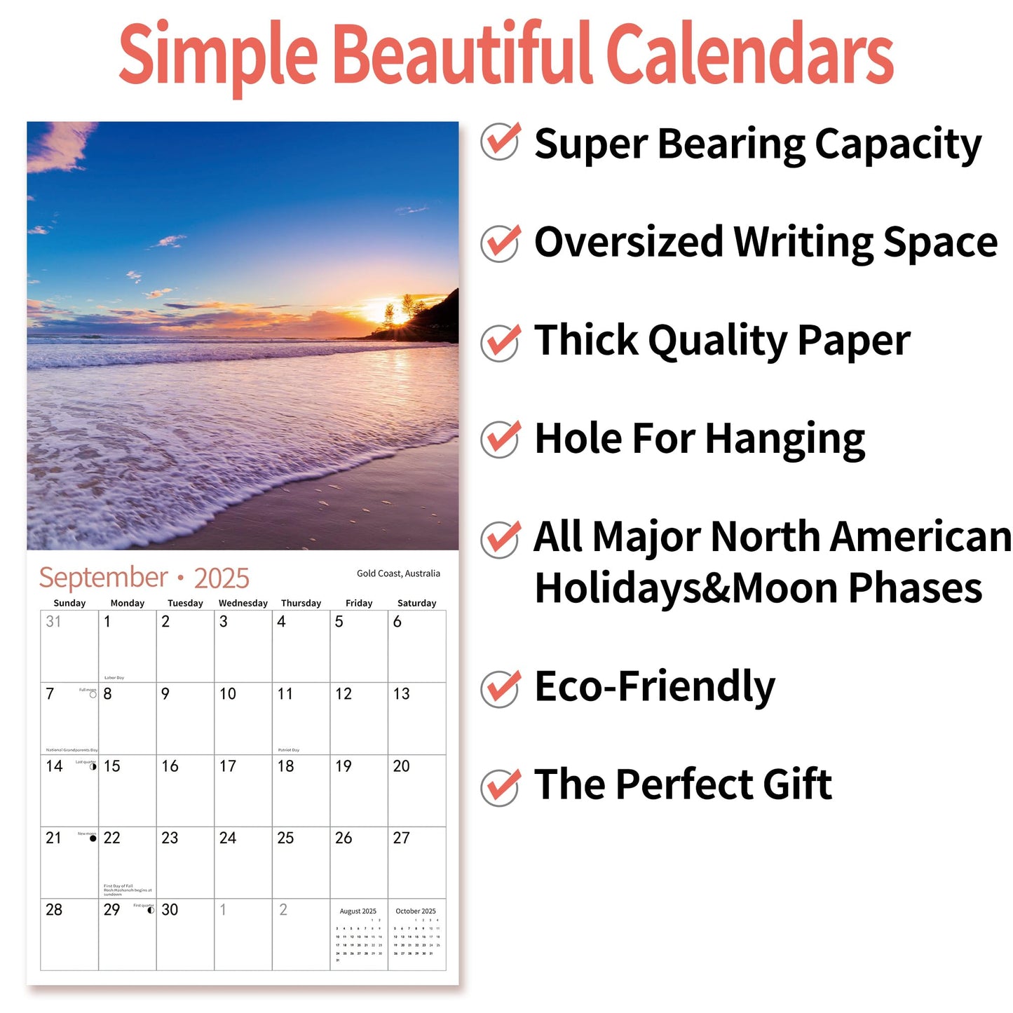 2025 Wall Calendar,Calendar 2025, November 2024 - December 2025, Wall Calendar BEACHES, 12" x 24" Opened,Full Page Months Thick & Sturdy Paper for Calendar Organizing & Planning