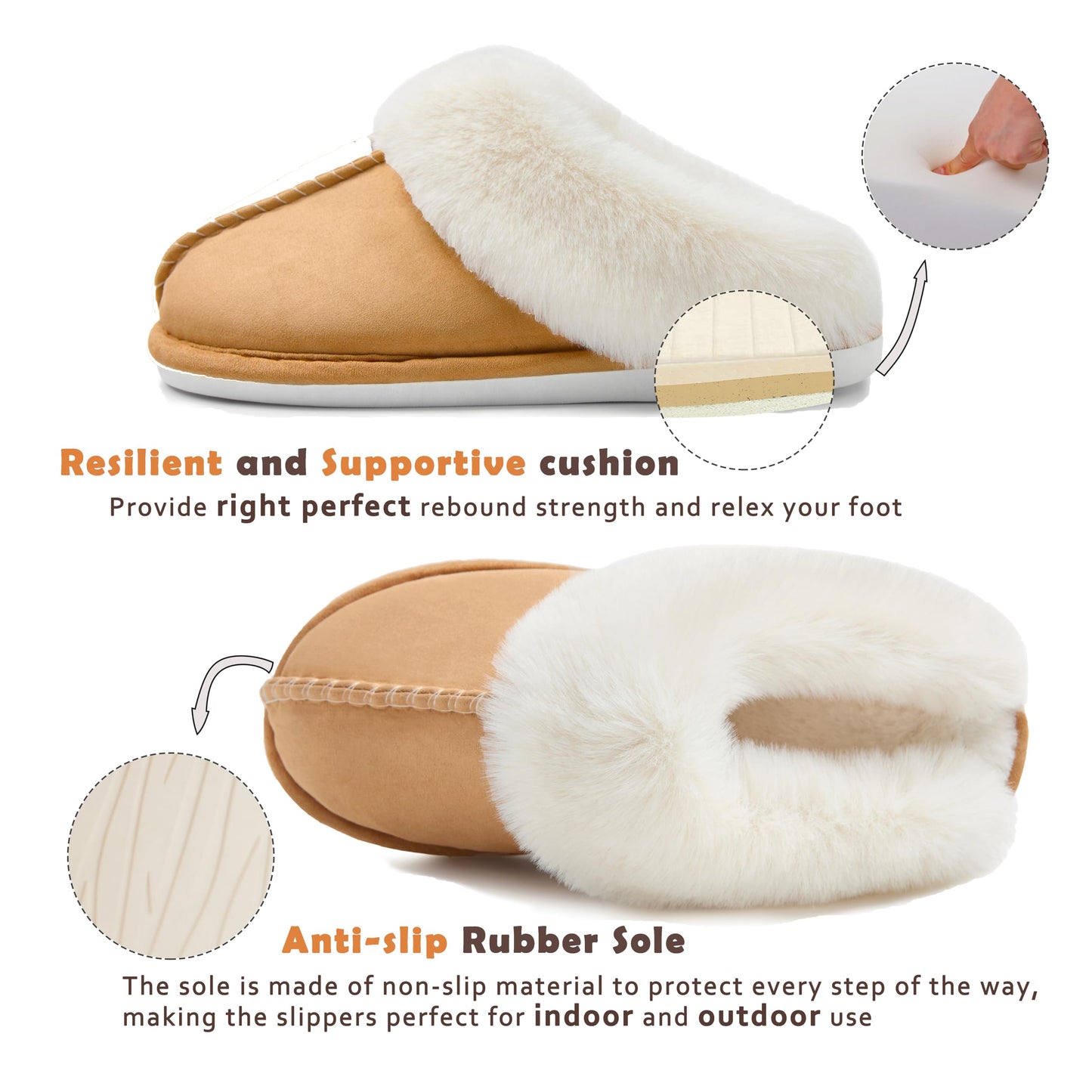 Donpapa Womens Slipper with Memory Foam Fluffy Soft Warm Slip On House Slippers,Anti-Skid Cozy Plush for Indoor Outdoor