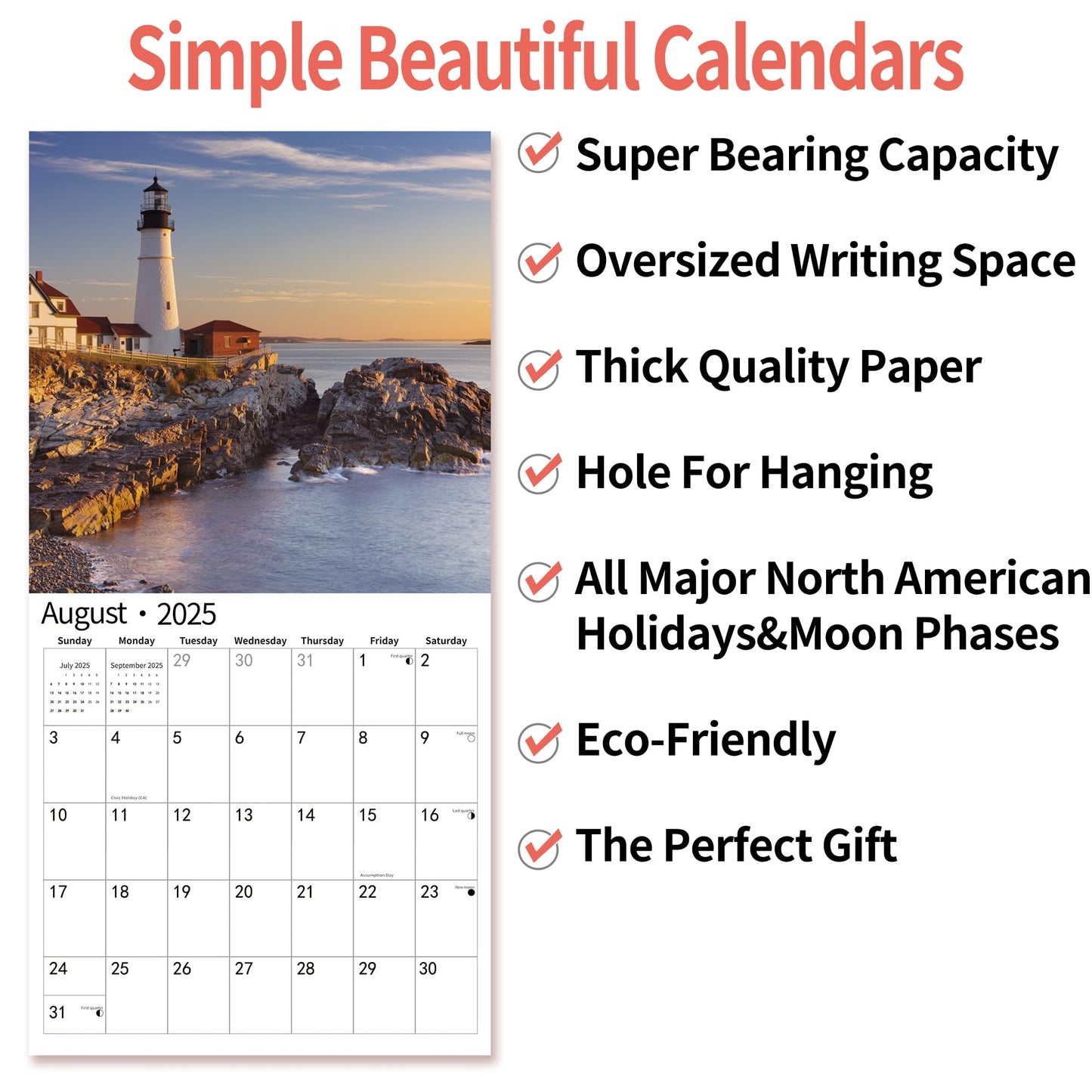 2025 Wall Calendar,Calendar 2025, November 2024 - December 2025, Wall Calendar BEACHES, 12" x 24" Opened,Full Page Months Thick & Sturdy Paper for Calendar Organizing & Planning