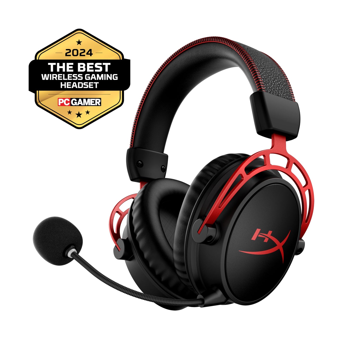 HyperX Cloud Alpha Wireless - Gaming Headset for PC, 300-hour battery life, DTS Headphone:X Spatial Audio, Memory foam, Dual Chamber Drivers, Noise-canceling mic, Durable aluminum frame,Red