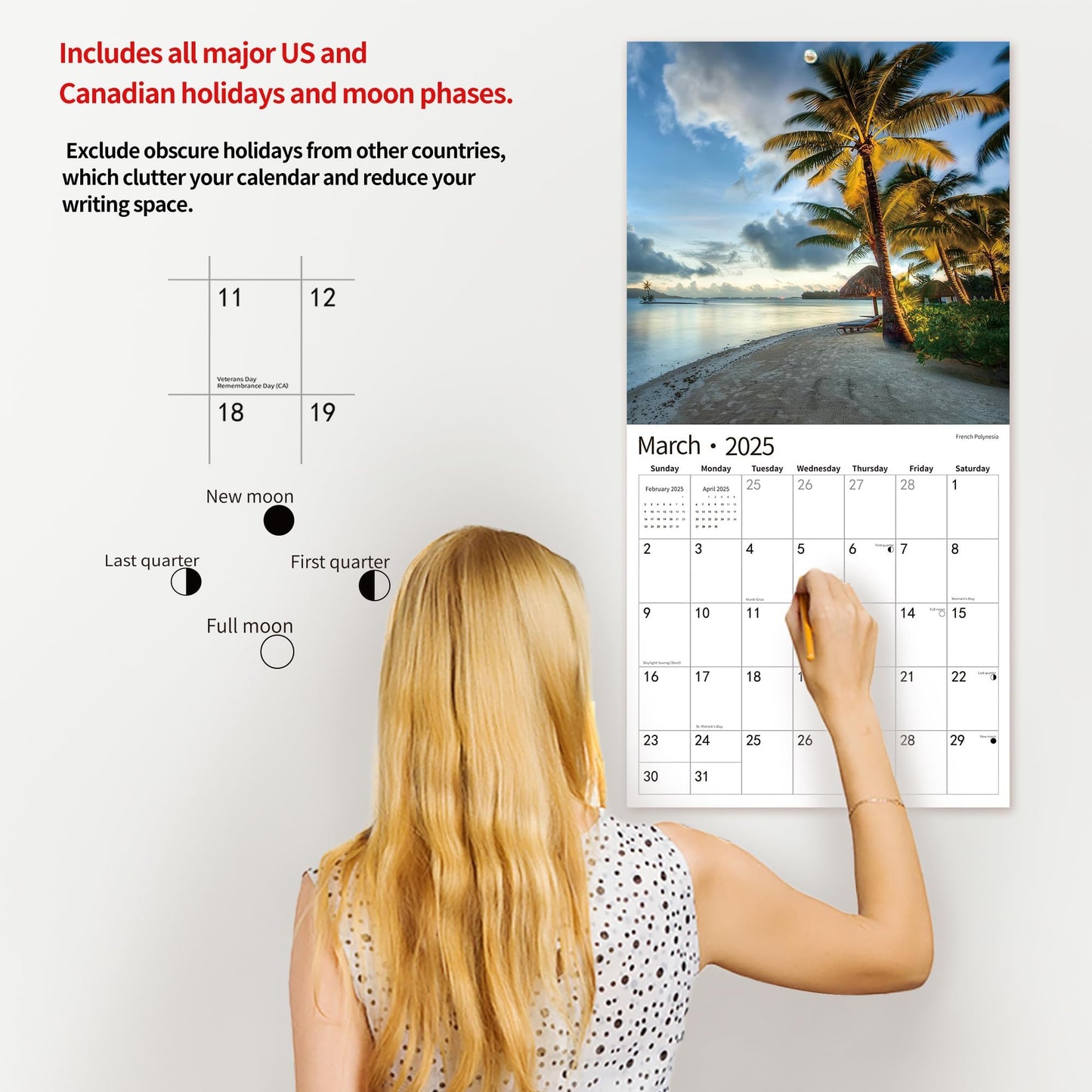 2025 Wall Calendar,Calendar 2025, November 2024 - December 2025, Wall Calendar BEACHES, 12" x 24" Opened,Full Page Months Thick & Sturdy Paper for Calendar Organizing & Planning