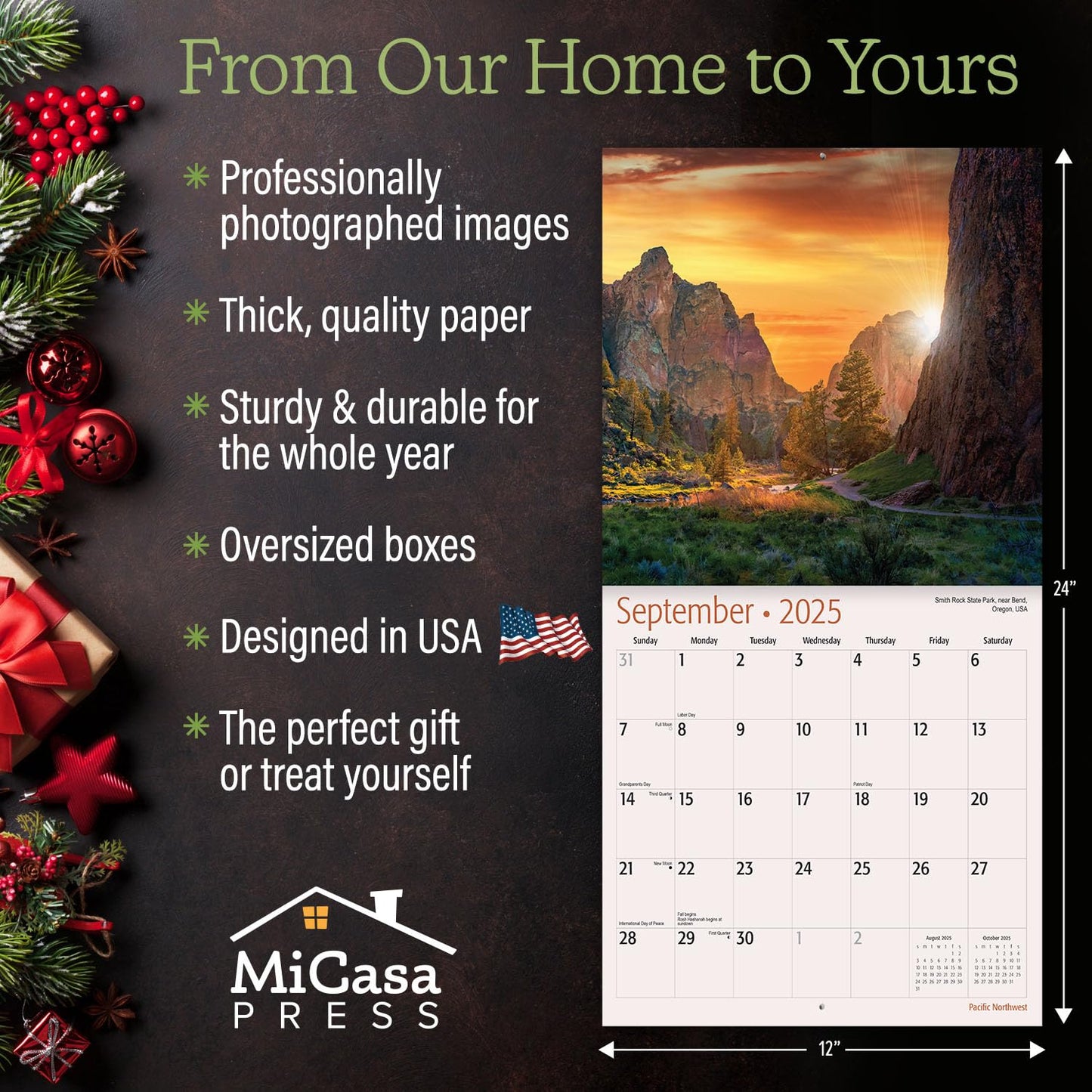 MICASA Wild & Beautiful National Parks 2025 Wall Calendar 12 Month | 12" x 24" Open | Thick & Sturdy Paper | Giftable | Calendar 2025