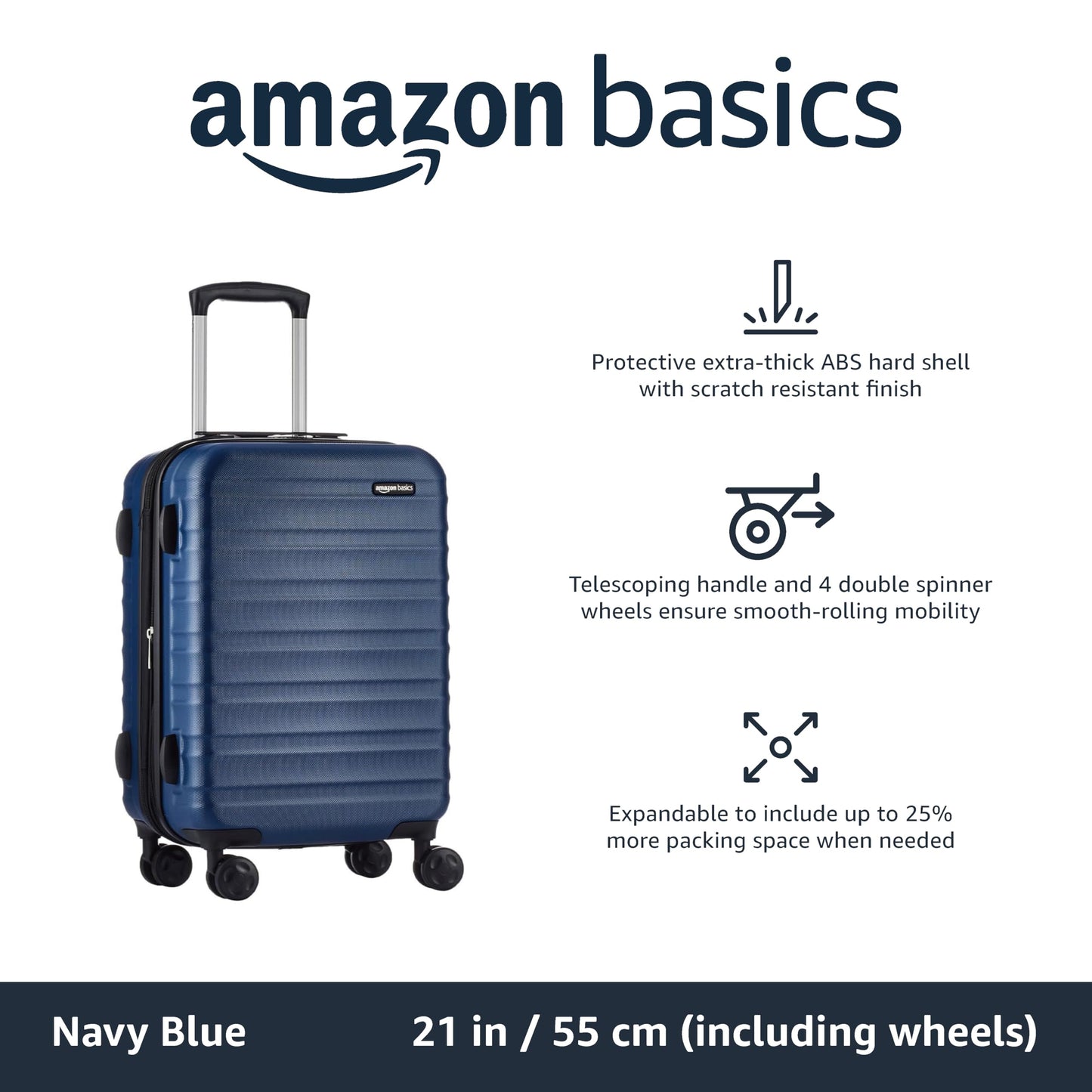 Amazon Basics Suitcase, Hardside Luggage with Spinner Wheels, Scratch-Resistant Surface, Light Blue, 30-Inch