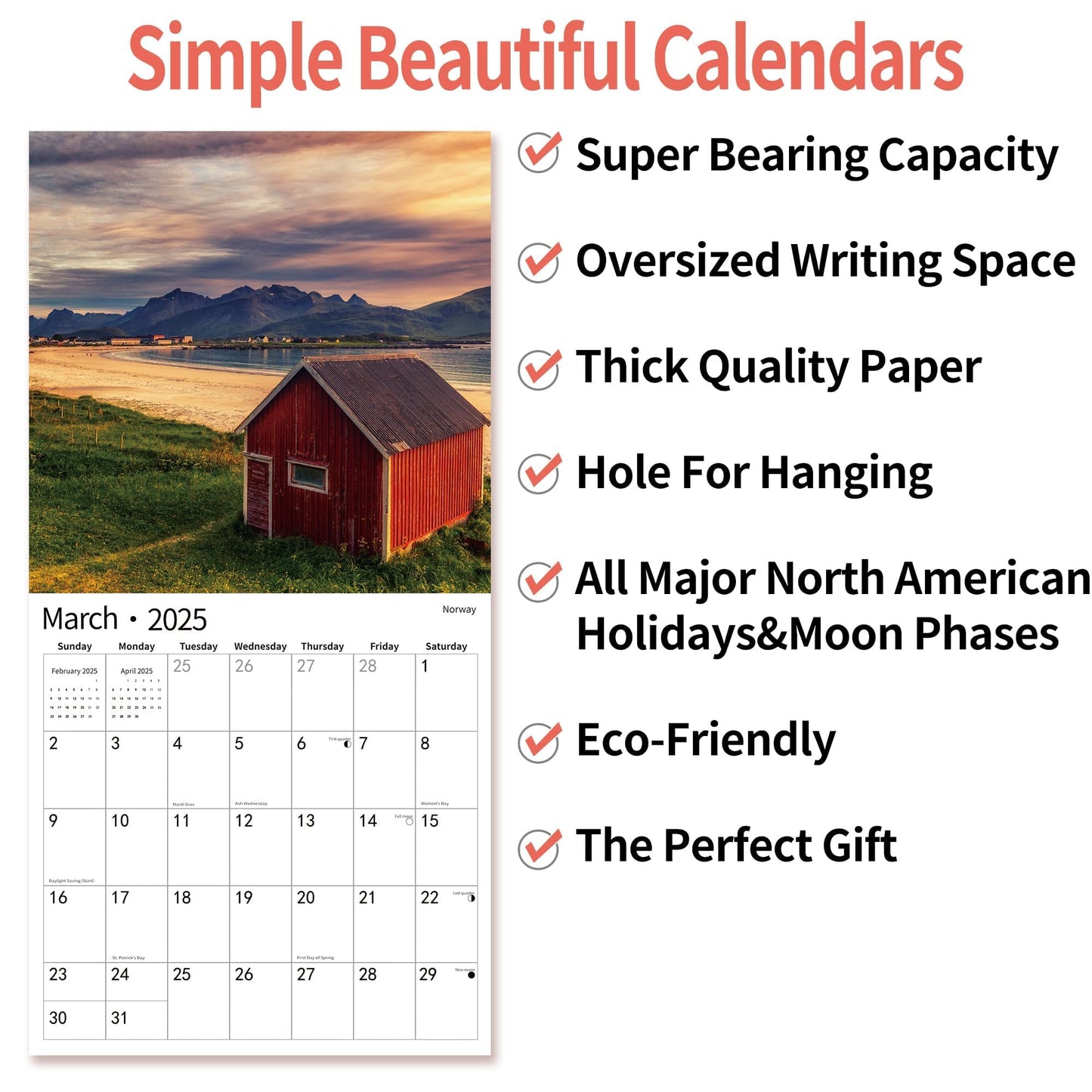 2025 Wall Calendar,Calendar 2025, November 2024 - December 2025, Wall Calendar BEACHES, 12" x 24" Opened,Full Page Months Thick & Sturdy Paper for Calendar Organizing & Planning