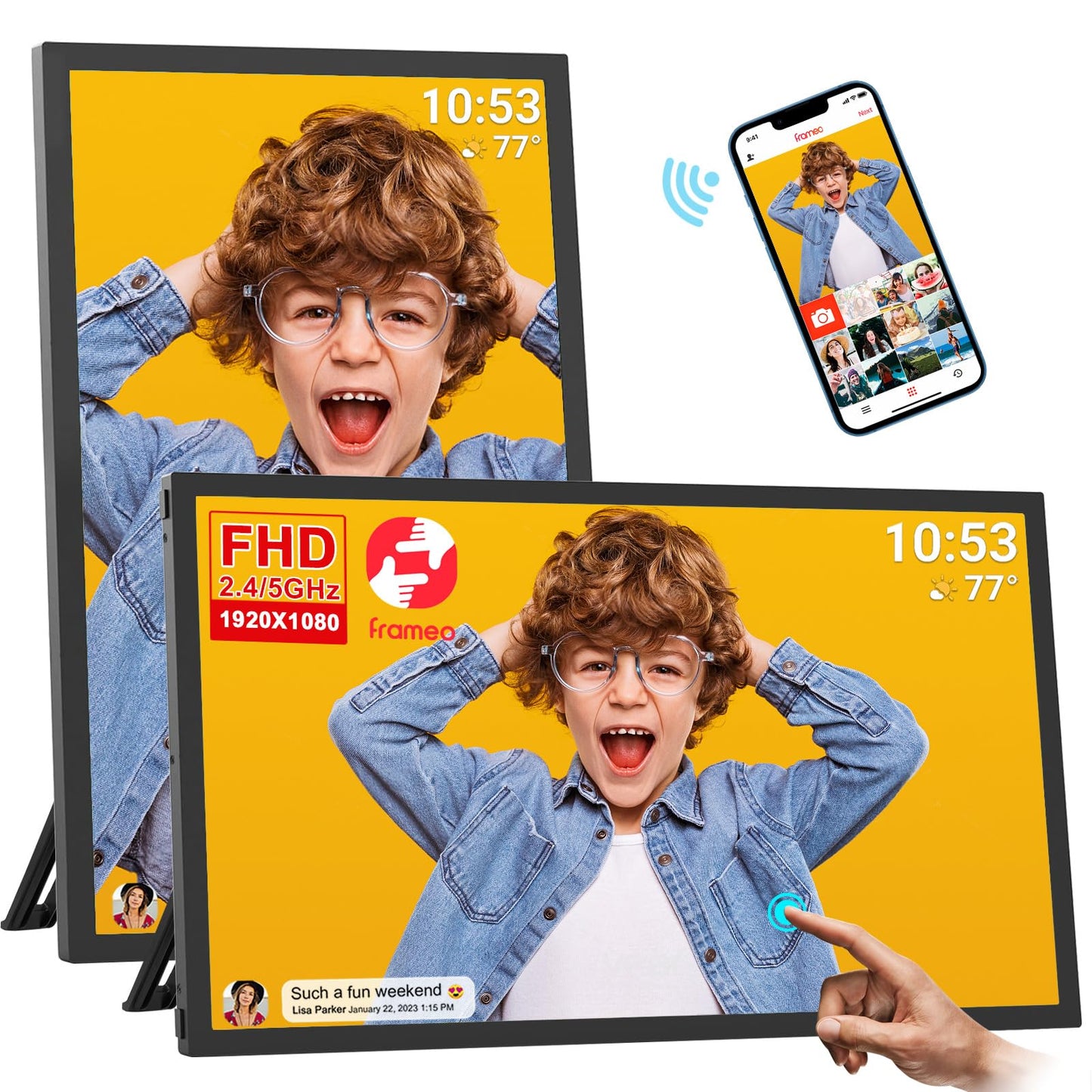 32GB FRAMEO 10.1 Inch Smart WiFi Digital Photo Frame 1280x800 IPS LCD Touch Screen, Auto-Rotate Portrait and Landscape, Built in 32GB Memory, Share Moments Instantly via Frameo App from Anywhere