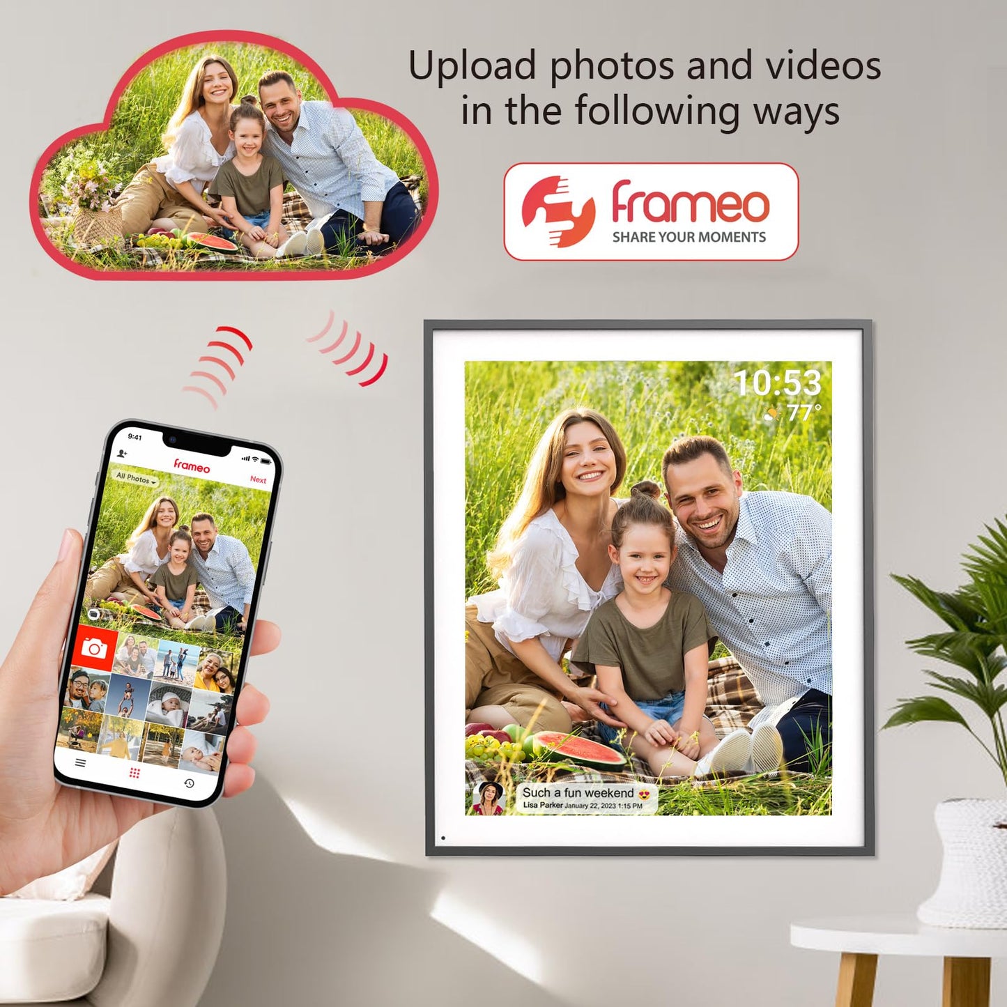 32GB FRAMEO 10.1 Inch Smart WiFi Digital Photo Frame 1280x800 IPS LCD Touch Screen, Auto-Rotate Portrait and Landscape, Built in 32GB Memory, Share Moments Instantly via Frameo App from Anywhere