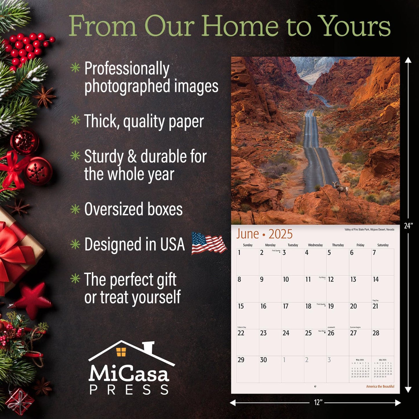 MICASA Wild & Beautiful National Parks 2025 Wall Calendar 12 Month | 12" x 24" Open | Thick & Sturdy Paper | Giftable | Calendar 2025