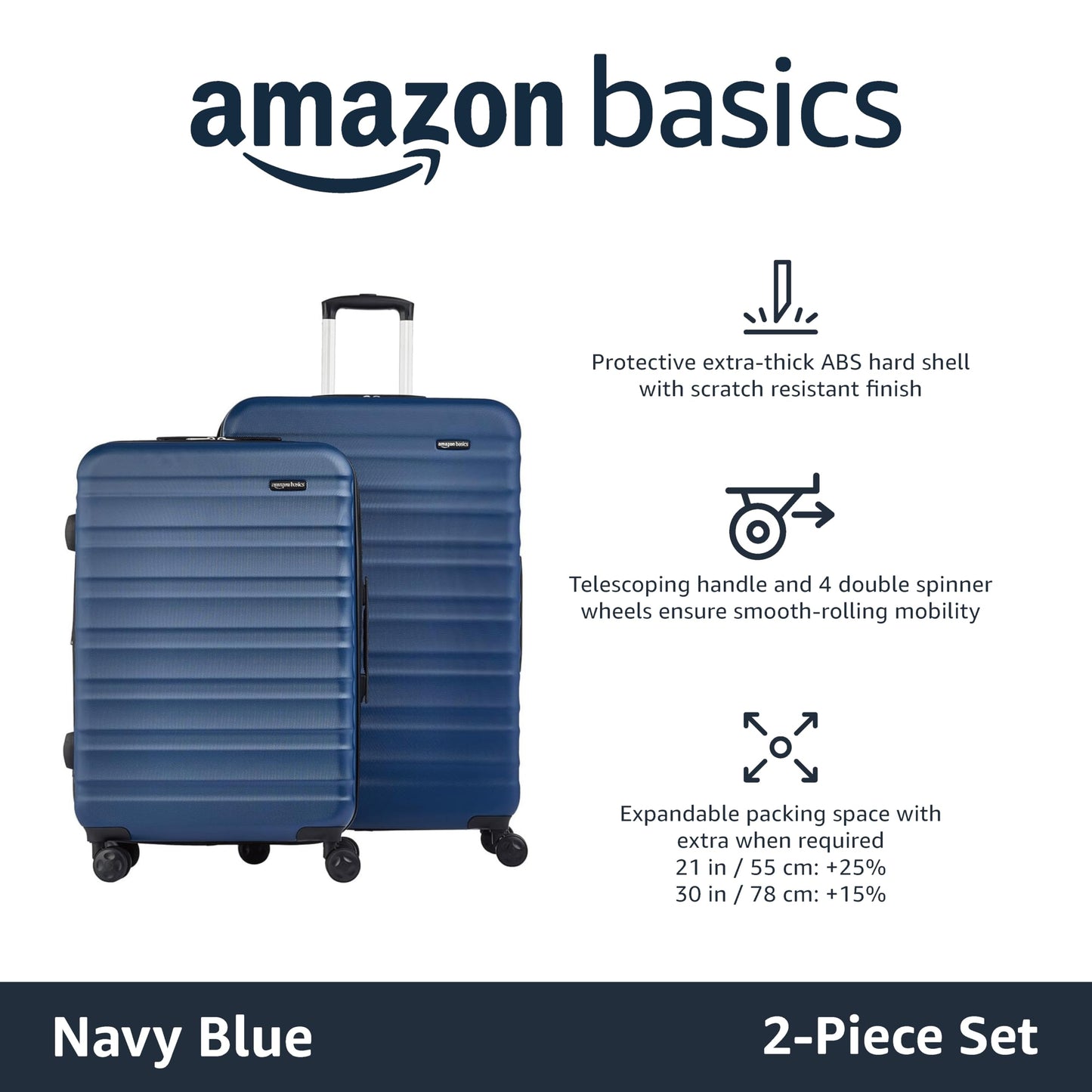 Amazon Basics Suitcase, Hardside Luggage with Spinner Wheels, Scratch-Resistant Surface, Light Blue, 30-Inch