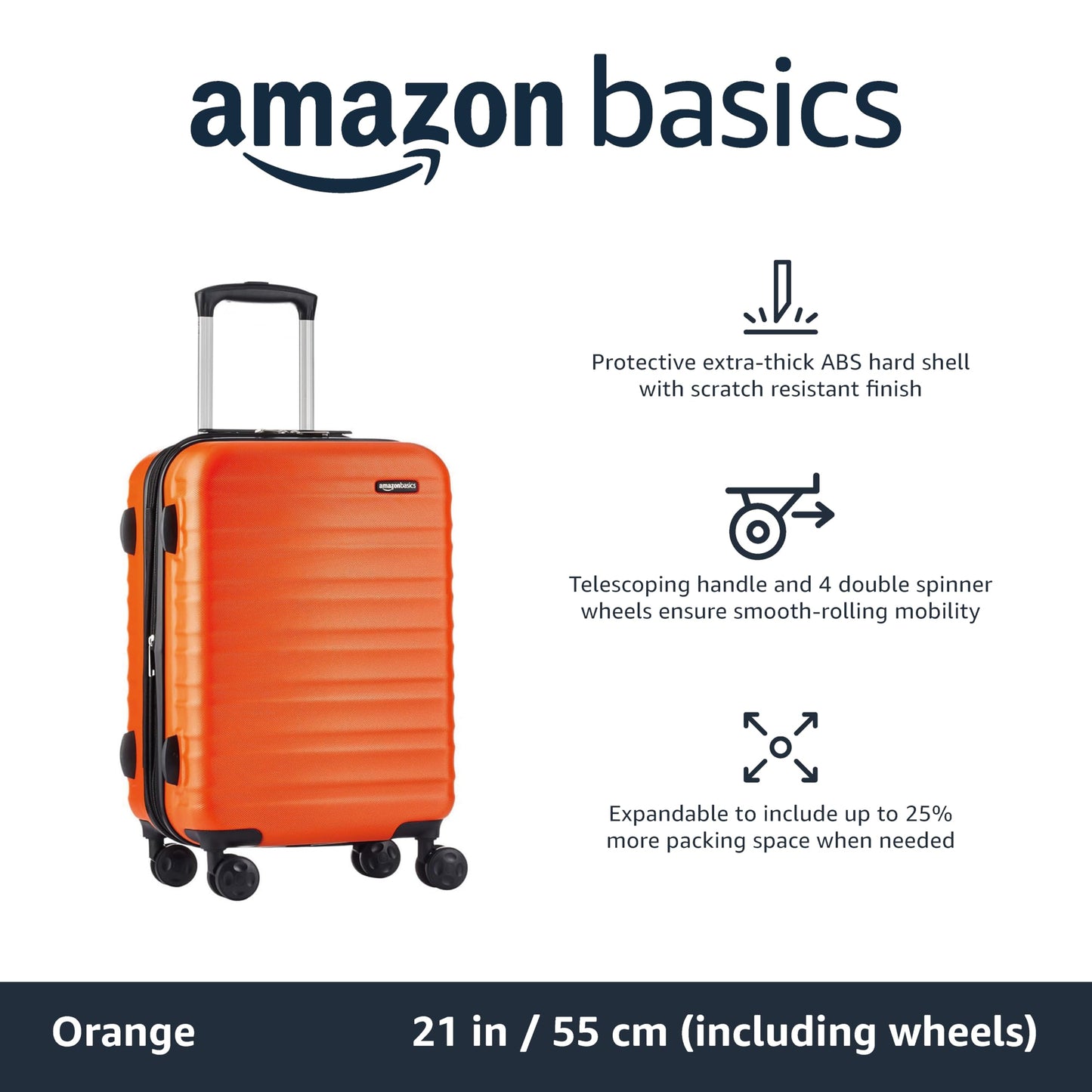 Amazon Basics Suitcase, Hardside Luggage with Spinner Wheels, Scratch-Resistant Surface, Light Blue, 30-Inch