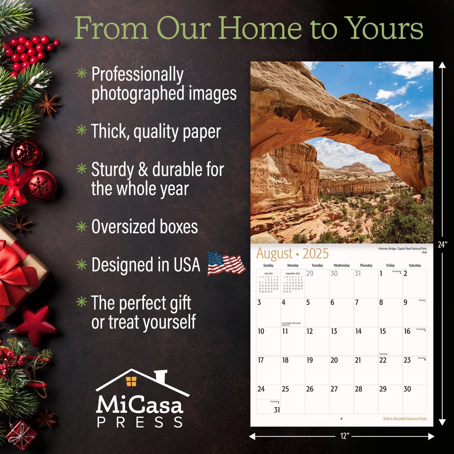 MICASA Wild & Beautiful National Parks 2025 Wall Calendar 12 Month | 12" x 24" Open | Thick & Sturdy Paper | Giftable | Calendar 2025