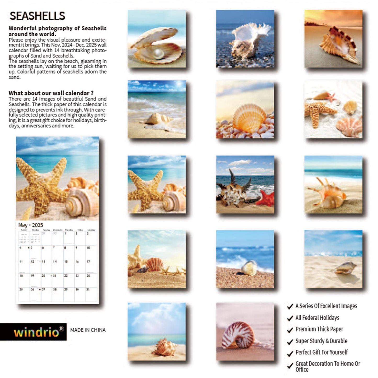 2025 Wall Calendar,Calendar 2025, November 2024 - December 2025, Wall Calendar BEACHES, 12" x 24" Opened,Full Page Months Thick & Sturdy Paper for Calendar Organizing & Planning