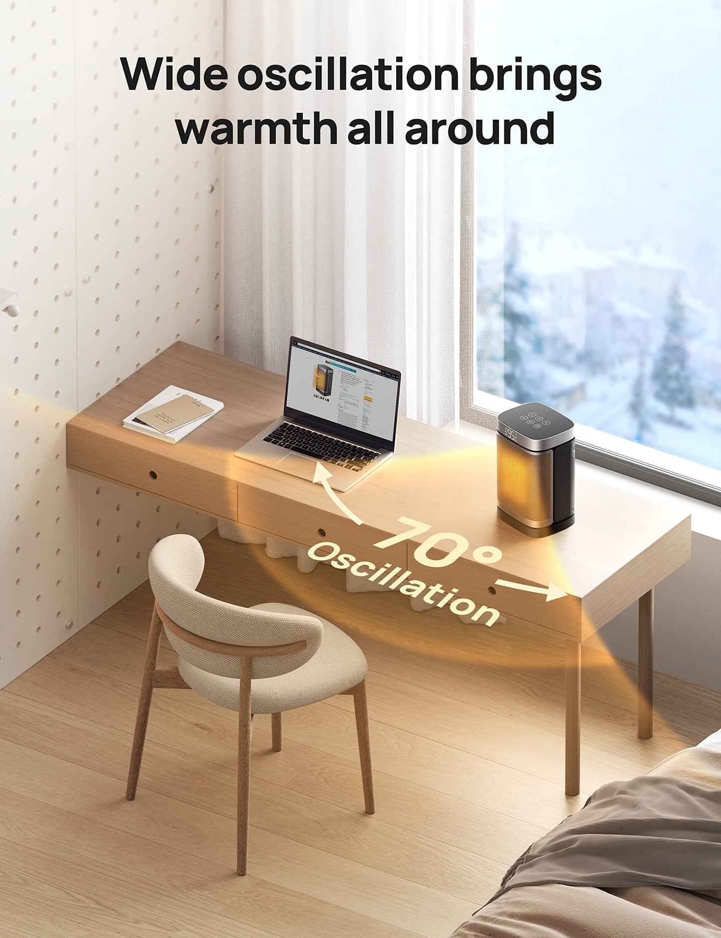 Dreo Space Heater, 1500W Portable Electric Heaters for Indoor Use, PTC Ceramic Heater for Office with Remote, Thermostat, 70°Oscillation, 12H Timer, 5 Modes, Safe Quiet Room Heater for Bedroom