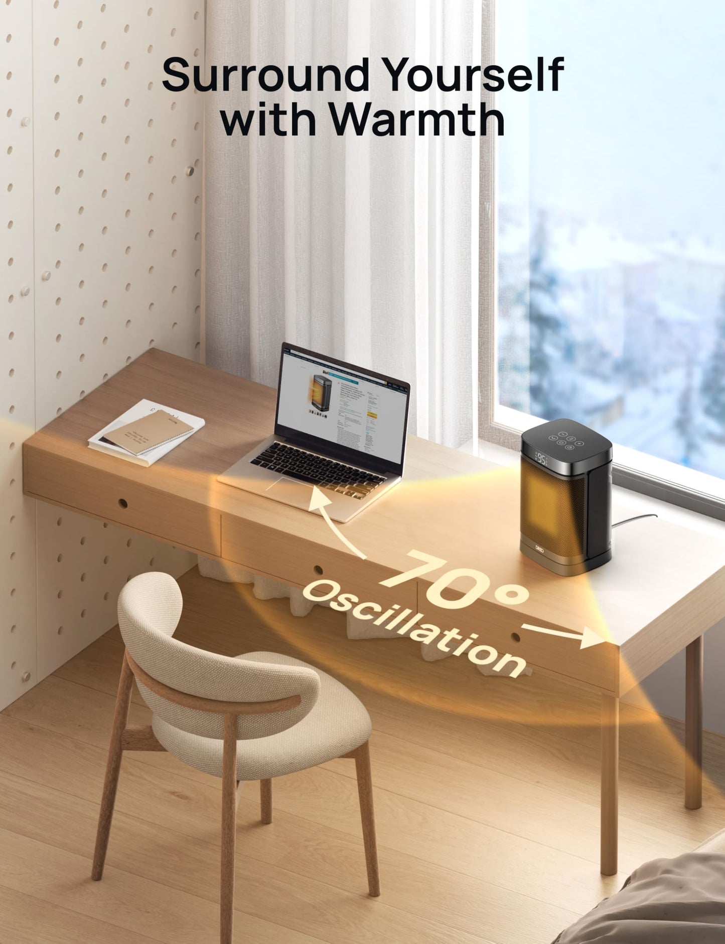 Dreo Space Heater, 1500W Portable Electric Heaters for Indoor Use, PTC Ceramic Heater for Office with Remote, Thermostat, 70°Oscillation, 12H Timer, 5 Modes, Safe Quiet Room Heater for Bedroom