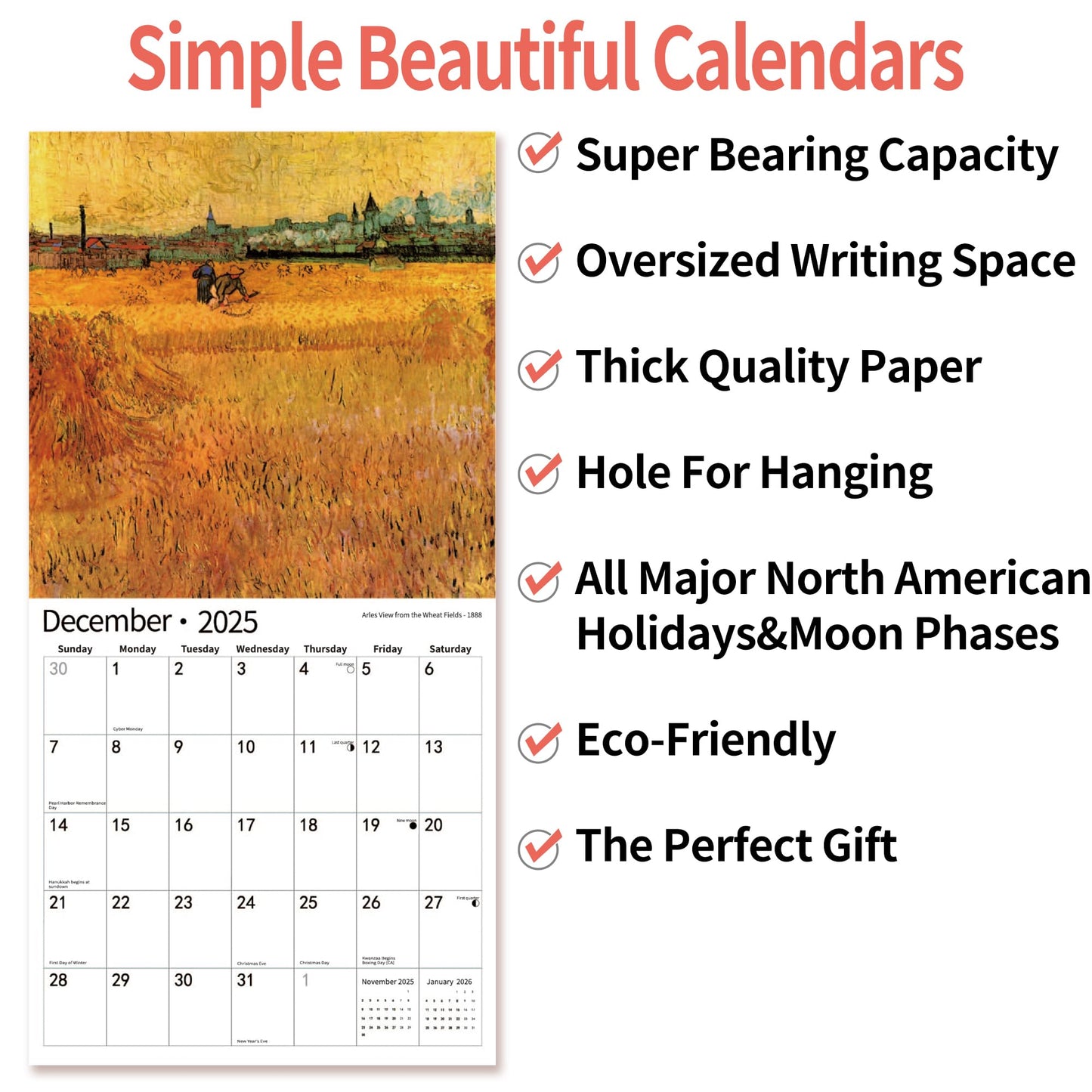 2025 Wall Calendar,Calendar 2025, November 2024 - December 2025, Wall Calendar BEACHES, 12" x 24" Opened,Full Page Months Thick & Sturdy Paper for Calendar Organizing & Planning