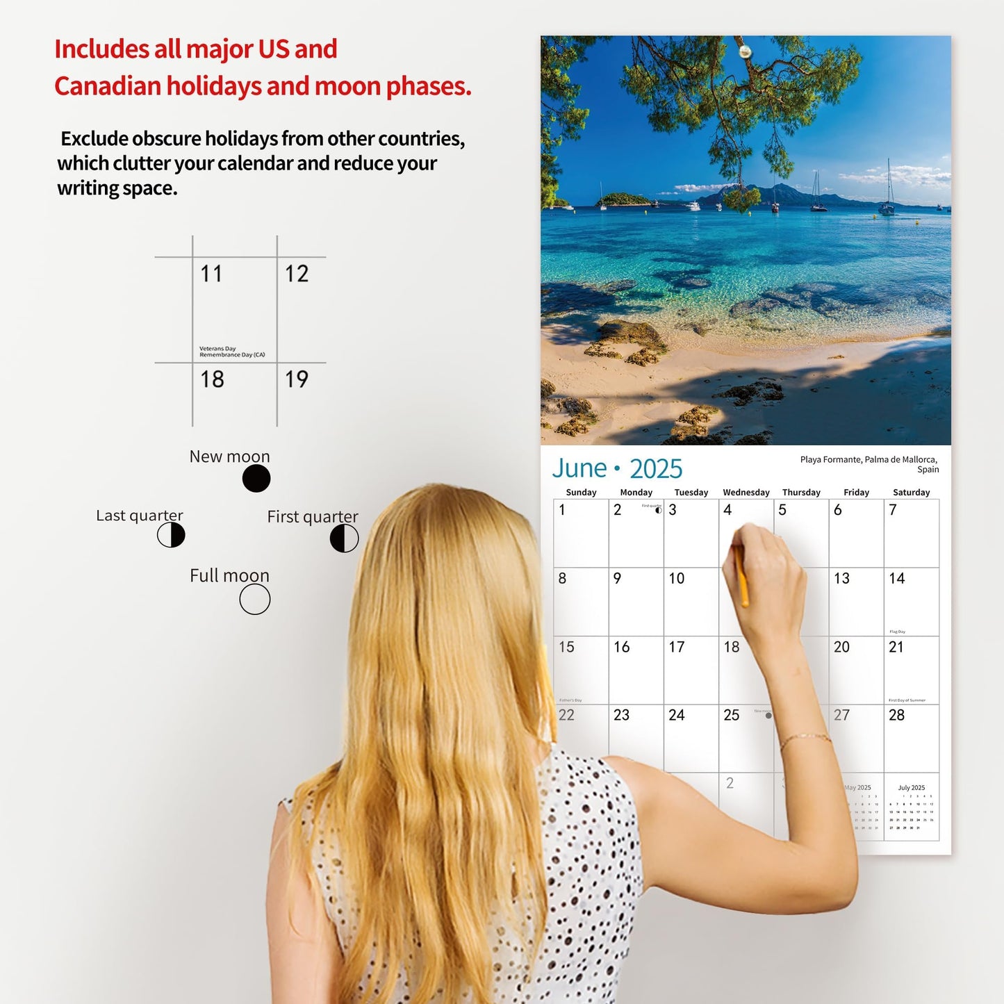 2025 Wall Calendar,Calendar 2025, November 2024 - December 2025, Wall Calendar BEACHES, 12" x 24" Opened,Full Page Months Thick & Sturdy Paper for Calendar Organizing & Planning