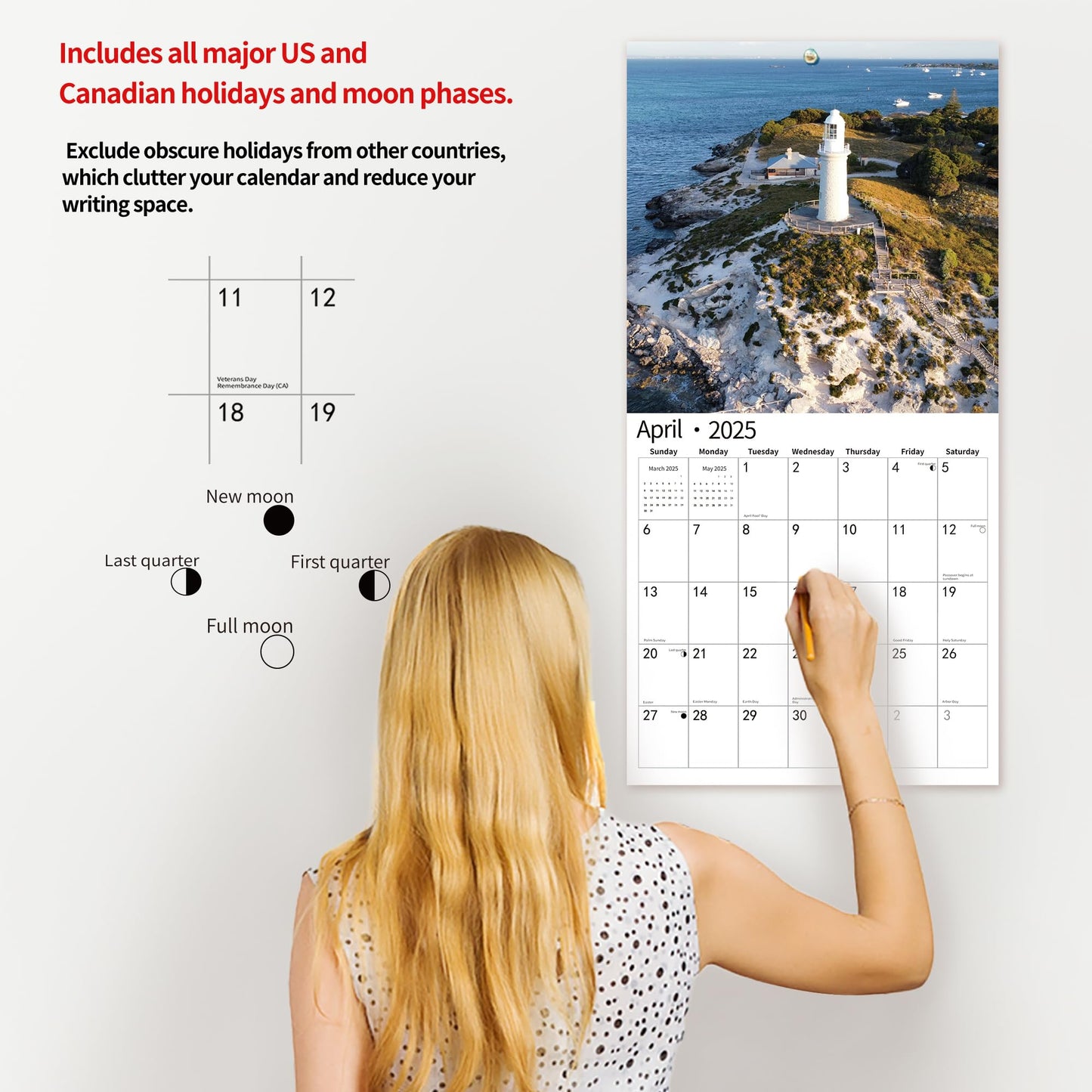 2025 Wall Calendar,Calendar 2025, November 2024 - December 2025, Wall Calendar BEACHES, 12" x 24" Opened,Full Page Months Thick & Sturdy Paper for Calendar Organizing & Planning