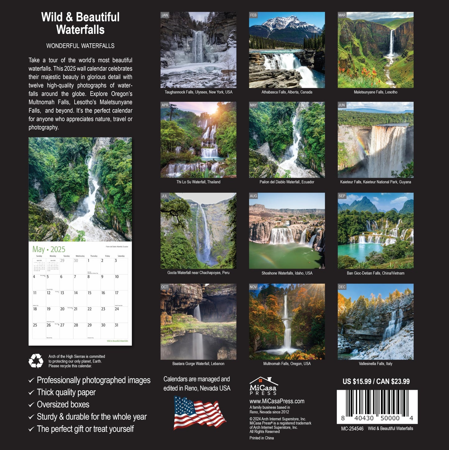 MICASA Wild & Beautiful National Parks 2025 Wall Calendar 12 Month | 12" x 24" Open | Thick & Sturdy Paper | Giftable | Calendar 2025