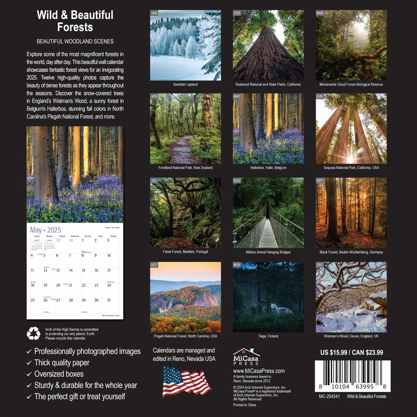 MICASA Wild & Beautiful National Parks 2025 Wall Calendar 12 Month | 12" x 24" Open | Thick & Sturdy Paper | Giftable | Calendar 2025