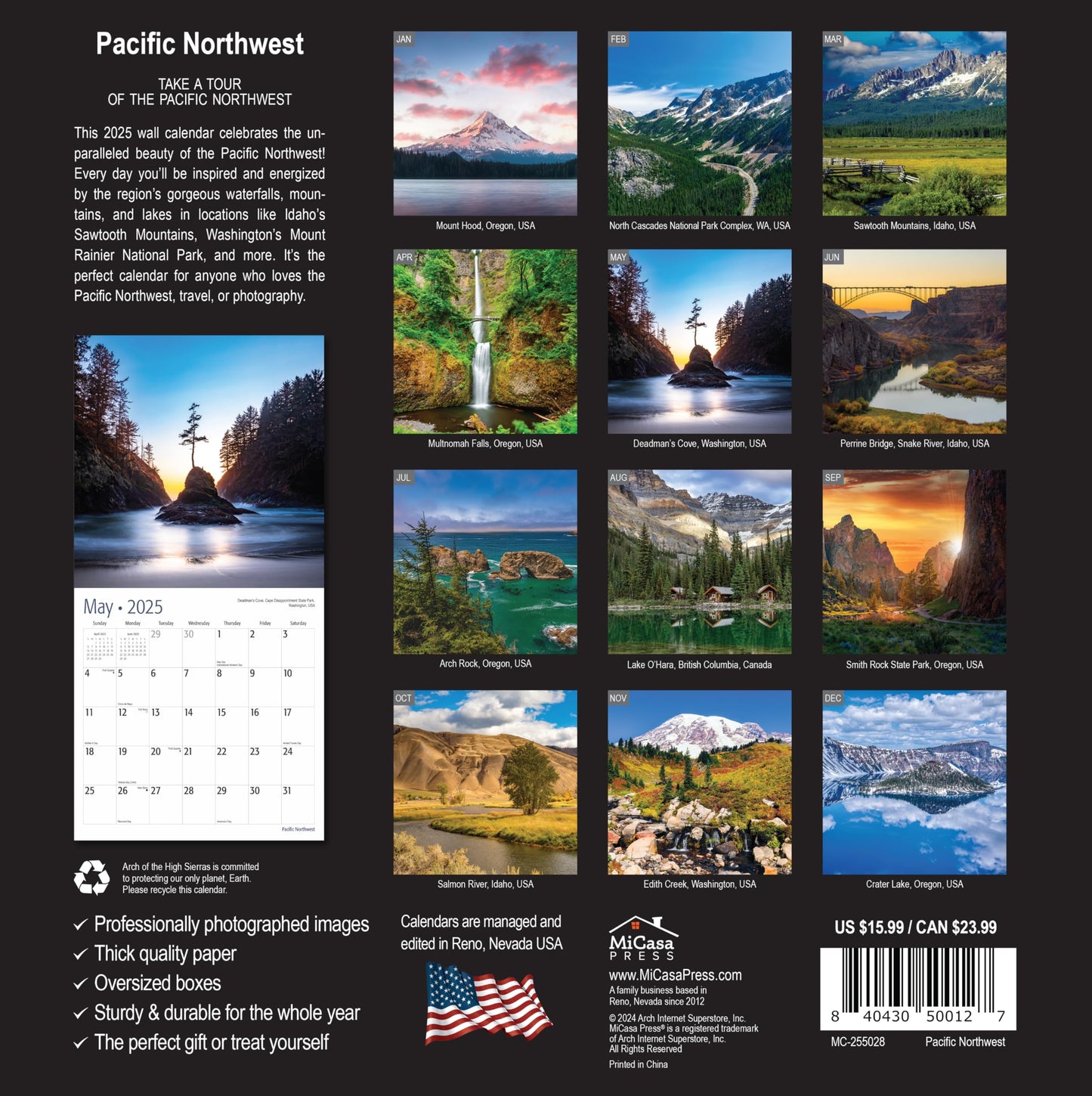 MICASA Wild & Beautiful National Parks 2025 Wall Calendar 12 Month | 12" x 24" Open | Thick & Sturdy Paper | Giftable | Calendar 2025