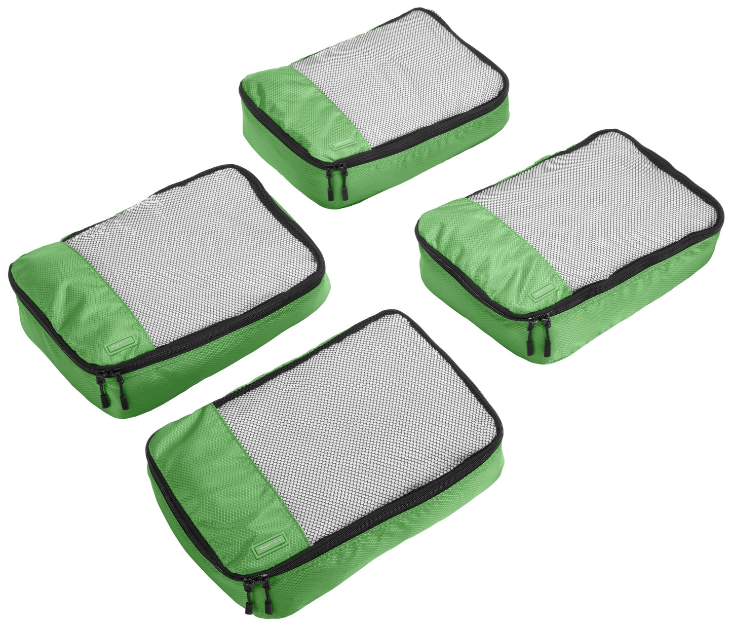 Amazon Basics Lightweight Packing Cubes for Travel, 4 Piece Set With Double Zipper Pulls and Mesh Top Panel, 100% Durable Polyester, Small, Medium, Large, and Slim, Gray