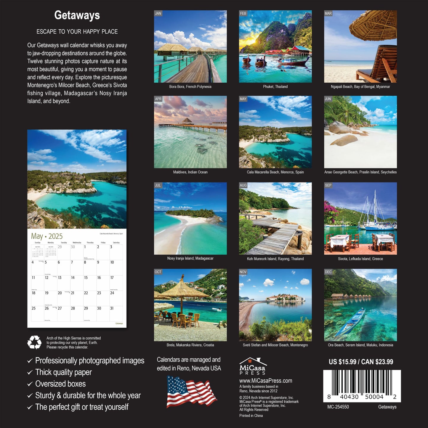 MICASA Wild & Beautiful National Parks 2025 Wall Calendar 12 Month | 12" x 24" Open | Thick & Sturdy Paper | Giftable | Calendar 2025