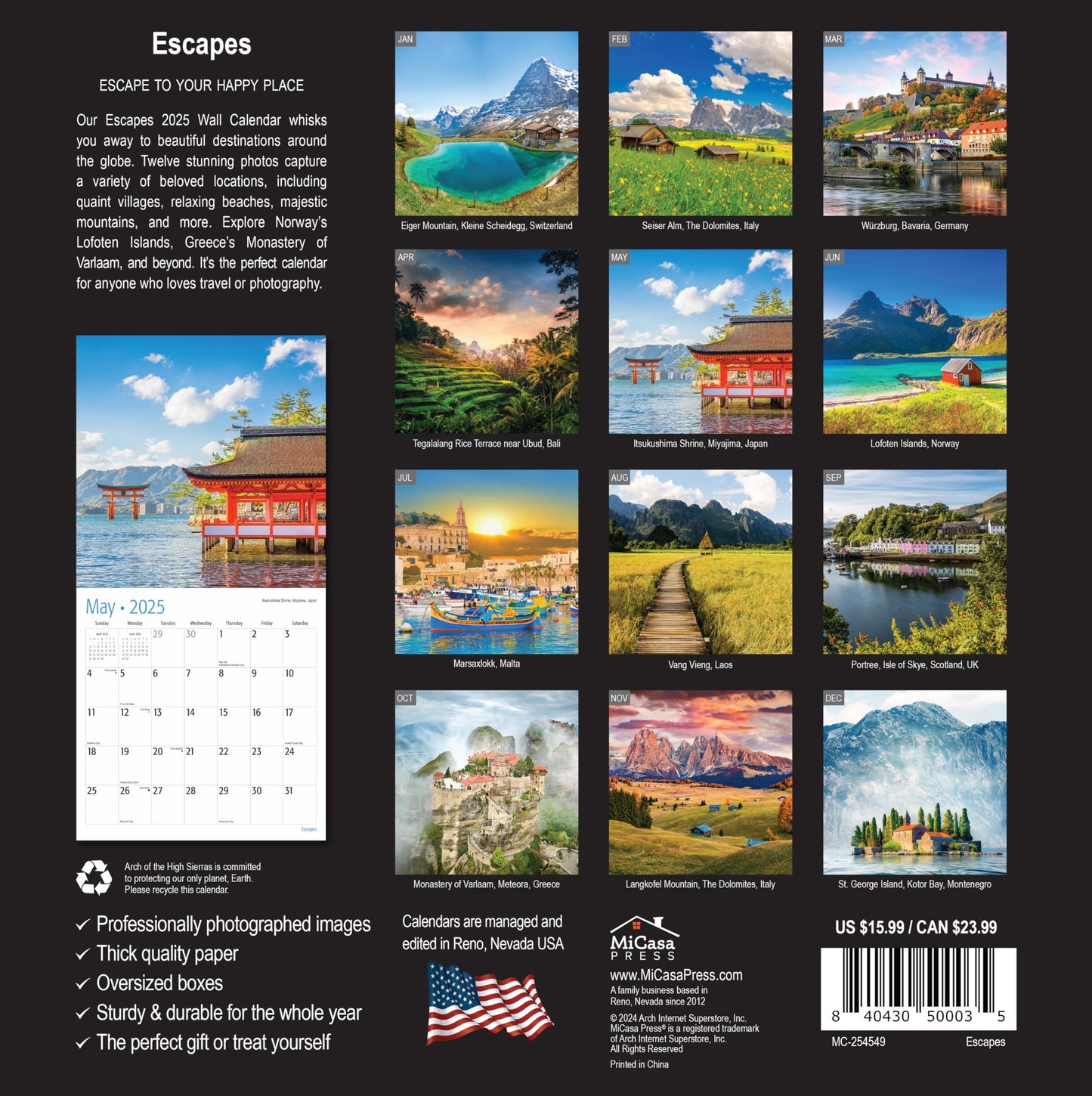 MICASA Wild & Beautiful National Parks 2025 Wall Calendar 12 Month | 12" x 24" Open | Thick & Sturdy Paper | Giftable | Calendar 2025