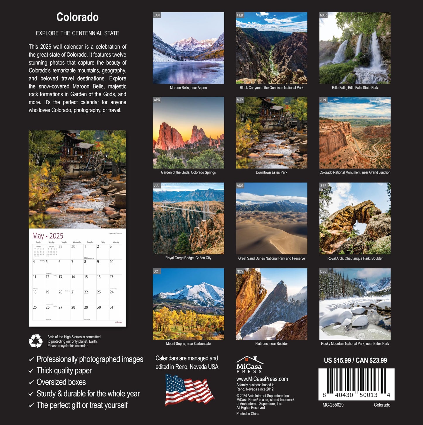 MICASA Wild & Beautiful National Parks 2025 Wall Calendar 12 Month | 12" x 24" Open | Thick & Sturdy Paper | Giftable | Calendar 2025