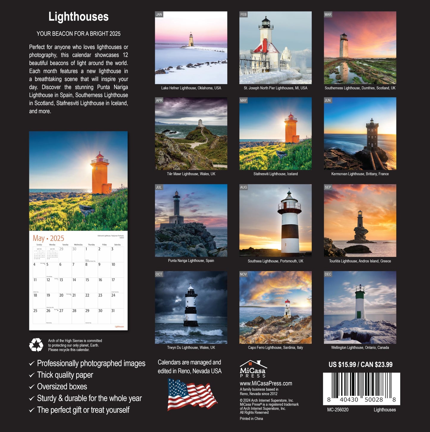 MICASA Wild & Beautiful National Parks 2025 Wall Calendar 12 Month | 12" x 24" Open | Thick & Sturdy Paper | Giftable | Calendar 2025