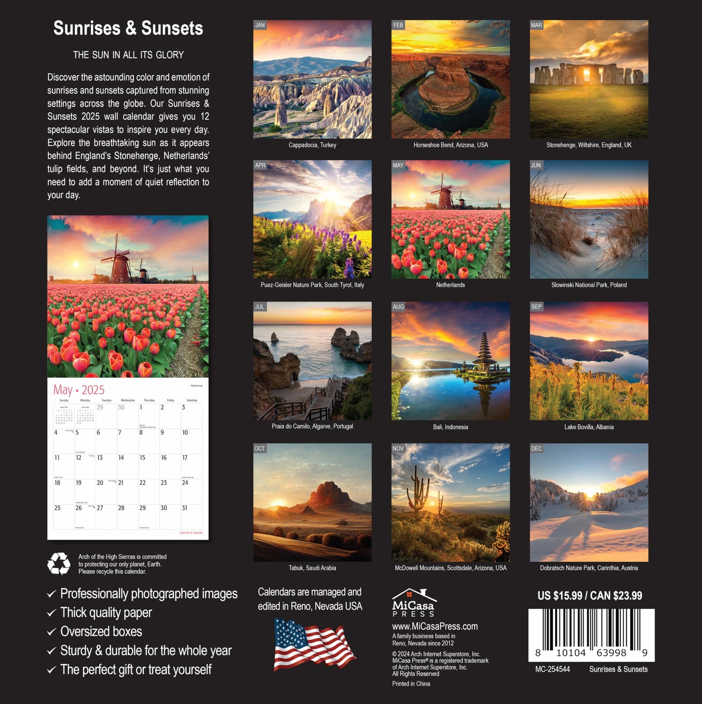 MICASA Wild & Beautiful National Parks 2025 Wall Calendar 12 Month | 12" x 24" Open | Thick & Sturdy Paper | Giftable | Calendar 2025