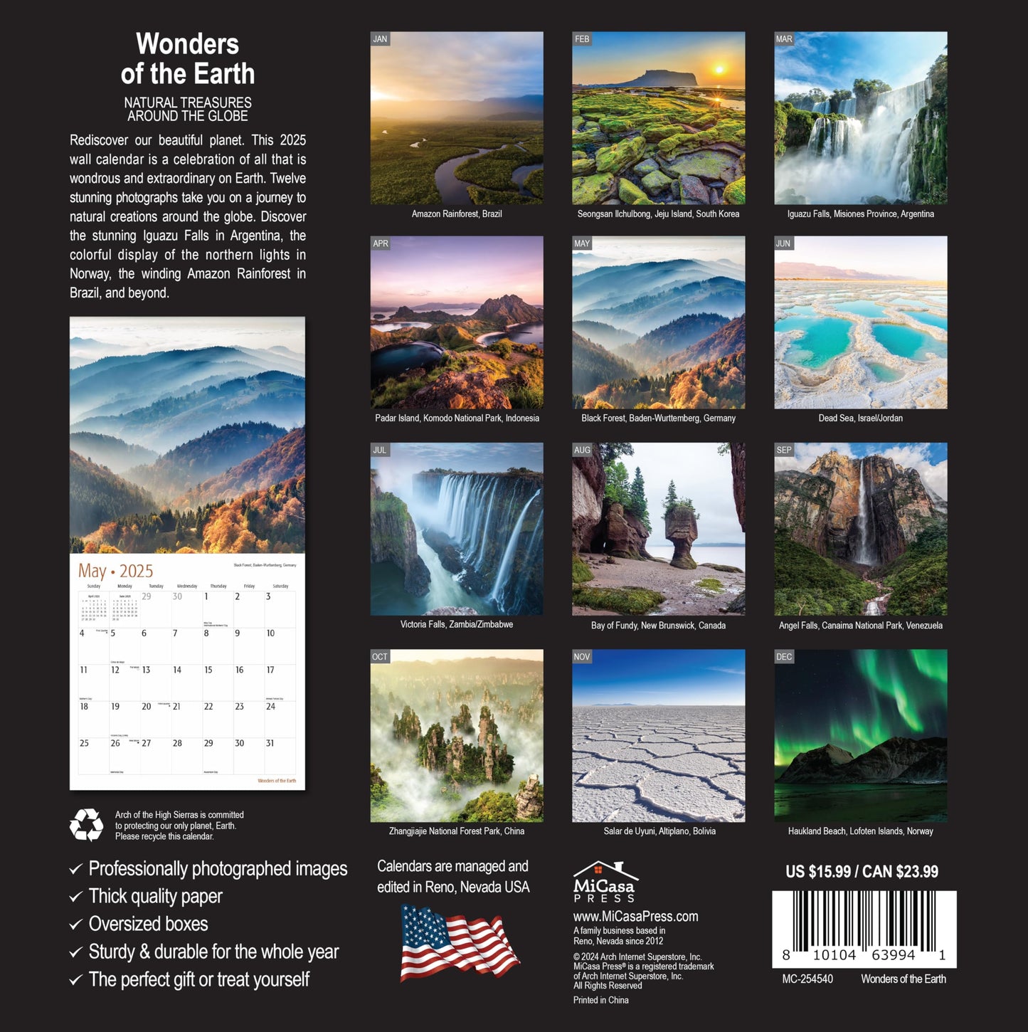 MICASA Wild & Beautiful National Parks 2025 Wall Calendar 12 Month | 12" x 24" Open | Thick & Sturdy Paper | Giftable | Calendar 2025