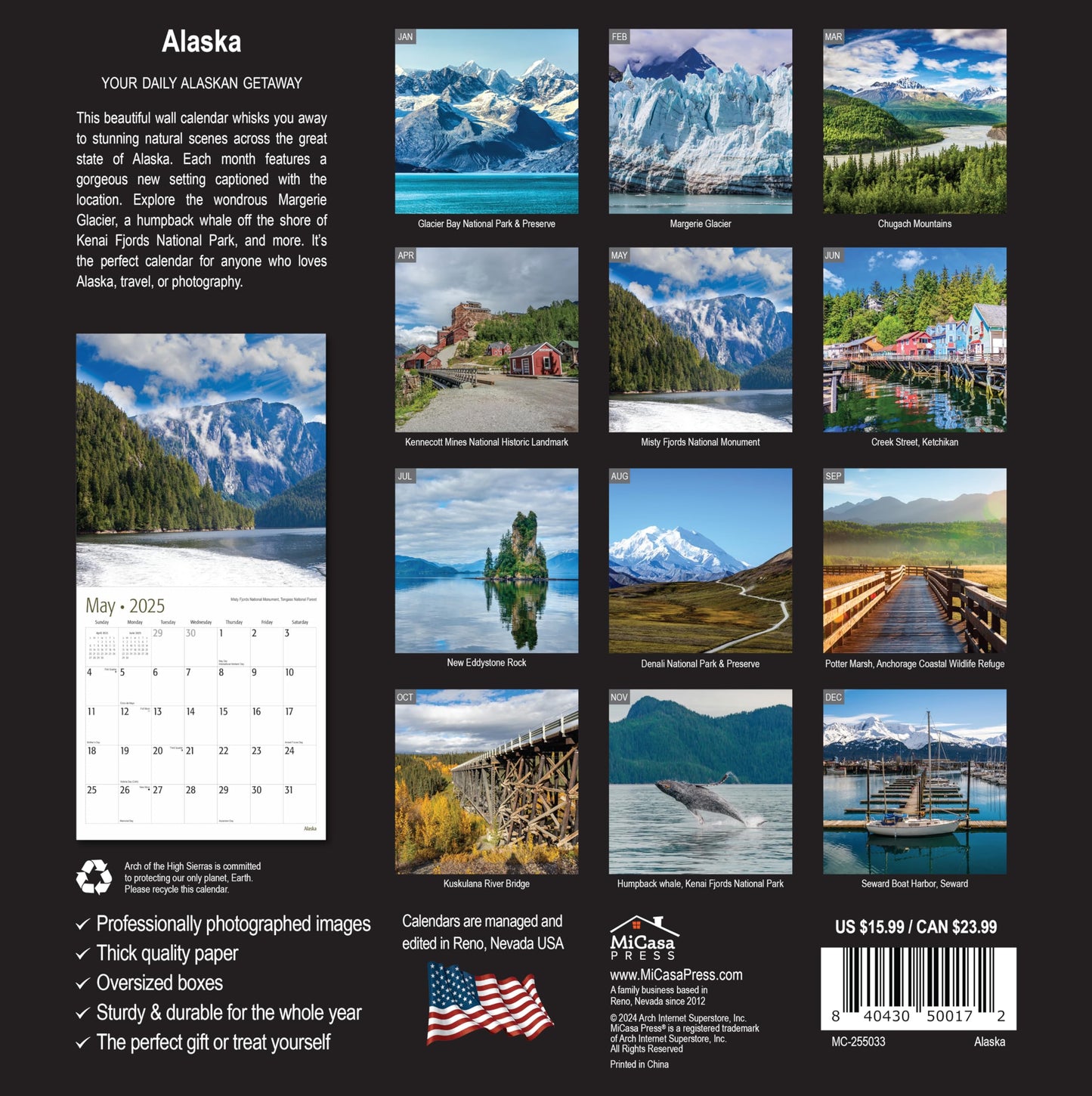 MICASA Wild & Beautiful National Parks 2025 Wall Calendar 12 Month | 12" x 24" Open | Thick & Sturdy Paper | Giftable | Calendar 2025