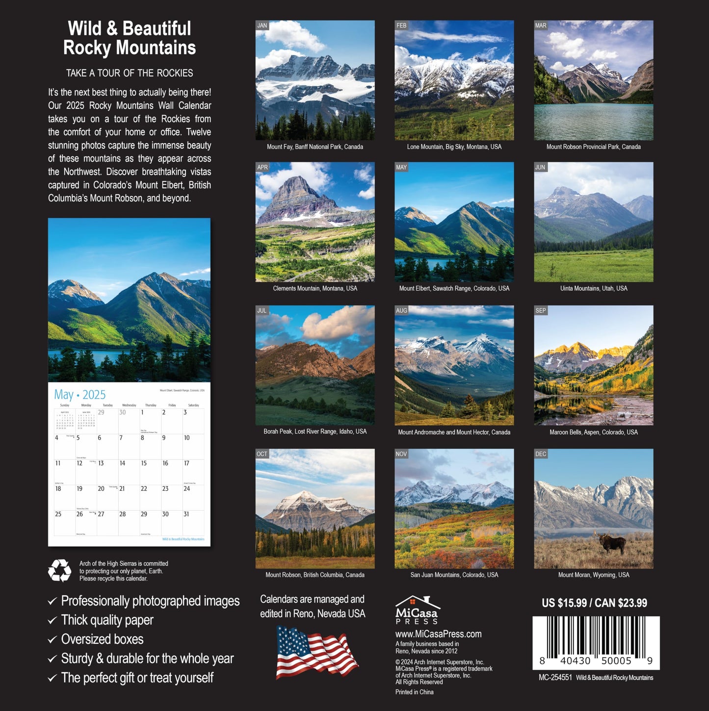 MICASA Wild & Beautiful National Parks 2025 Wall Calendar 12 Month | 12" x 24" Open | Thick & Sturdy Paper | Giftable | Calendar 2025