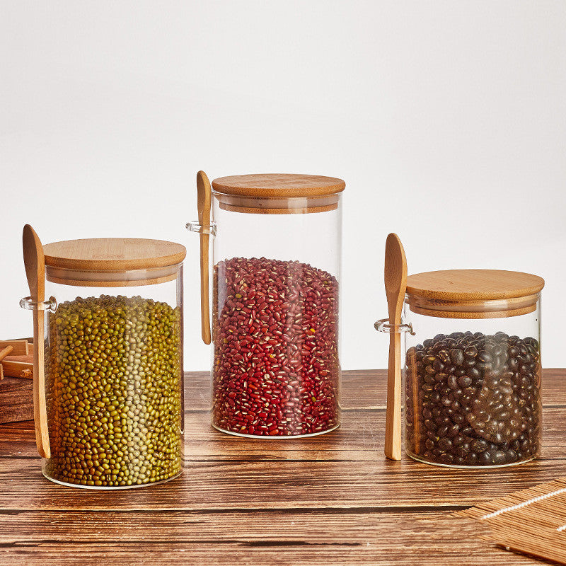 Glass Storage Set  for Food Storage with Wood Spoon