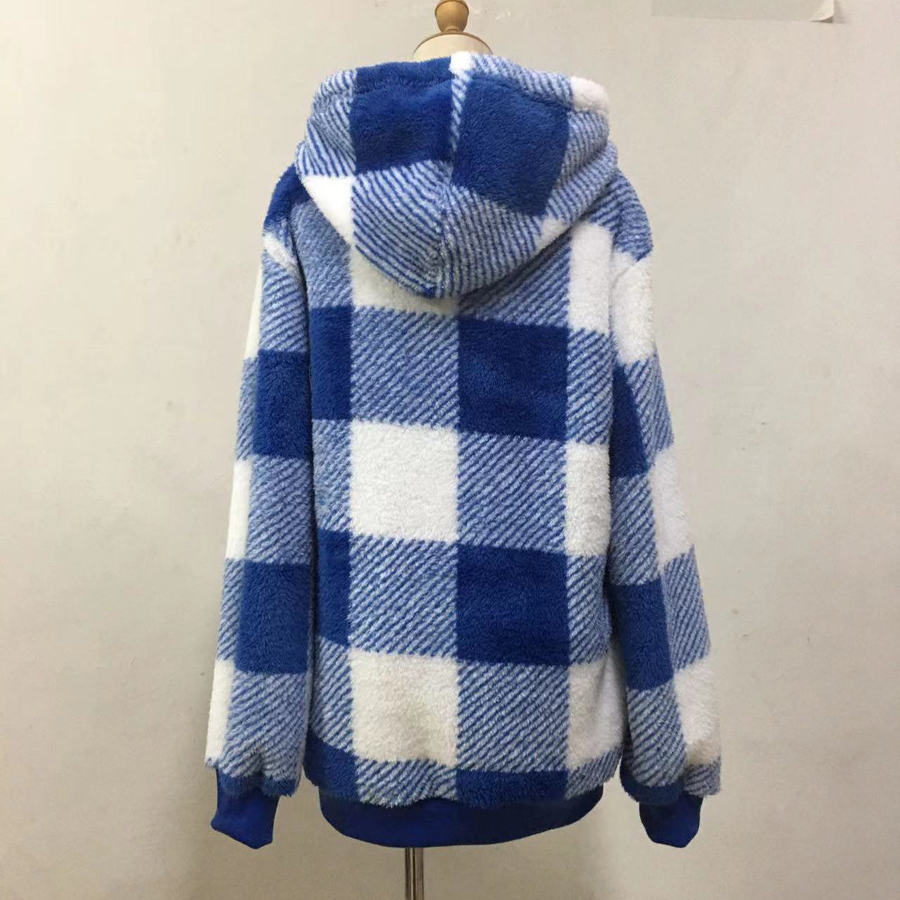 Fashion Plaid Hooded Sweatshirt With Pockets  with Casual Zipper